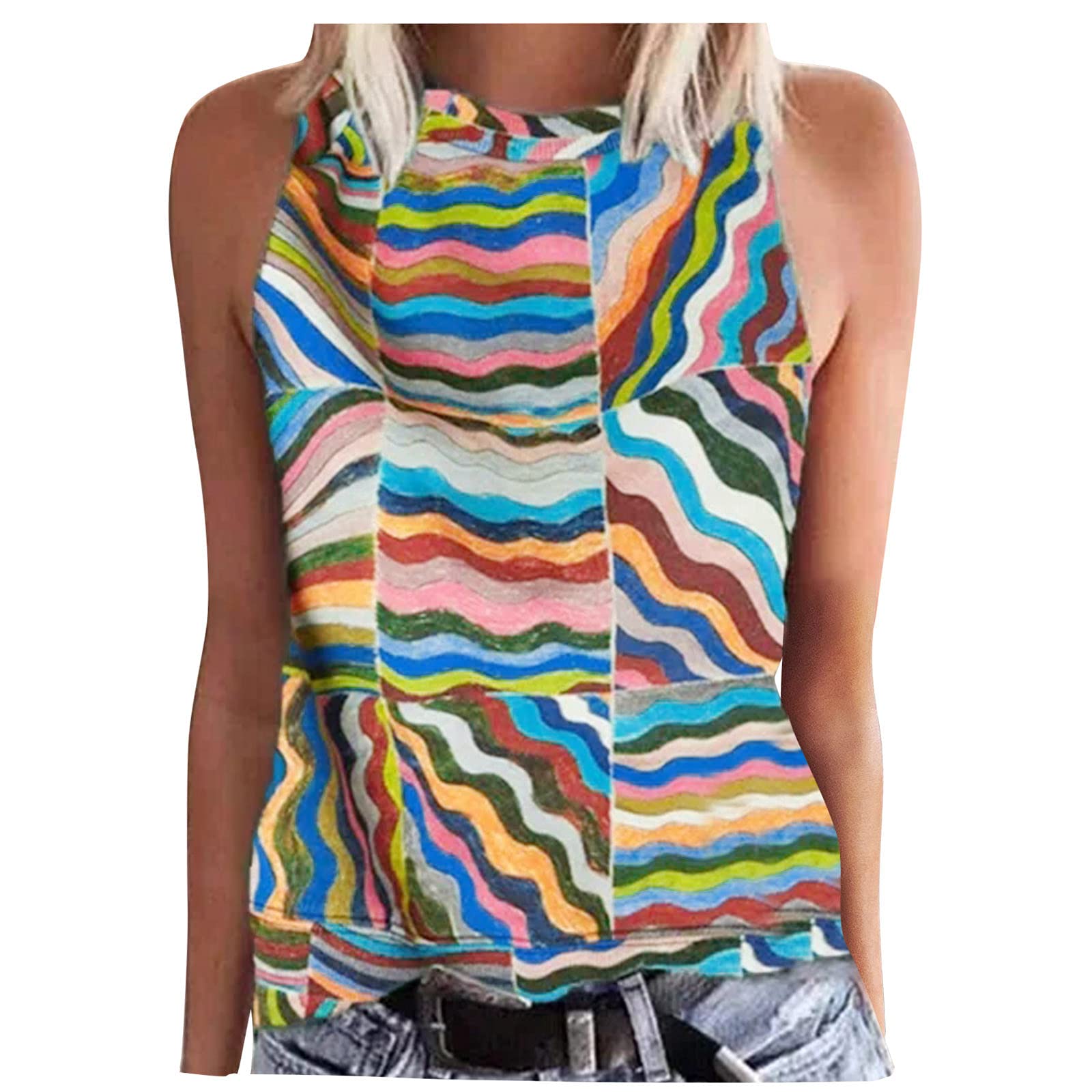 SNKSDGM Women's Sleeveless Tank Tops - Soft Round Neck Athletic Shirts, Breathable Summer Blouses with Cute Graphic Prints - Perfect for Gym, Yoga, Running & Casual Wear