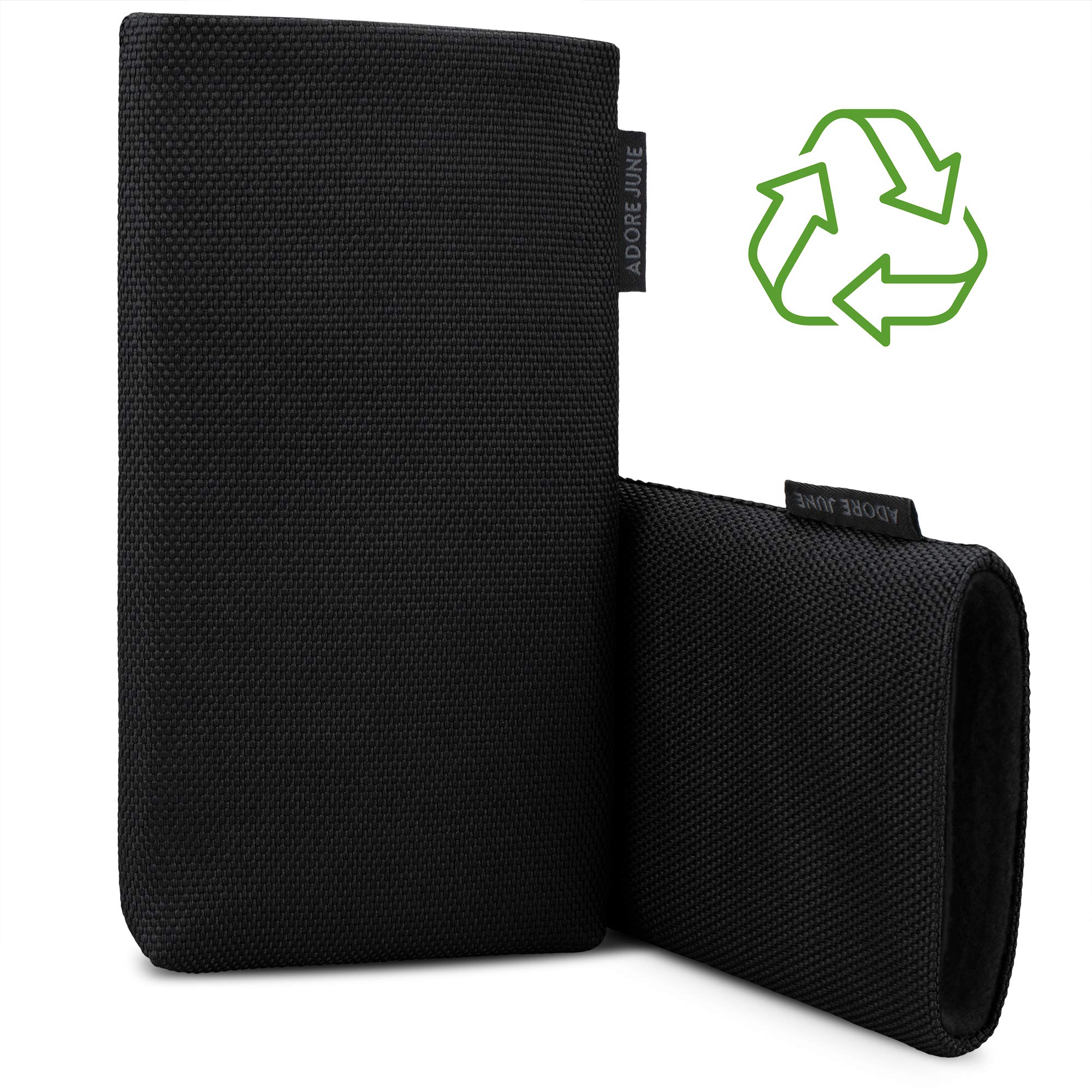 Adore June Classic Recycled Black iPhone 14/15 Plus & Pro Max Case - Eco-Friendly R-PES Fabric Cover | Slim Protective Phone Case for Women & Men | Perfect for Work, Travel & Everyday Use | Made in Europe