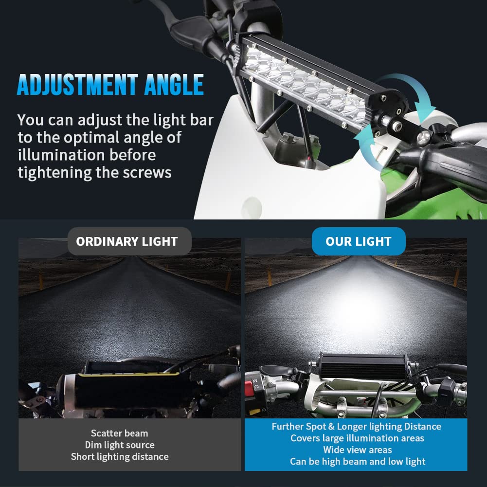 AUTOVIC 60W Universal Motorcycle Light Bar Kit with Mounting Brackets & Switch - Fits CRF250F, CRF110, TTR110, YZF450 & Most 7/8