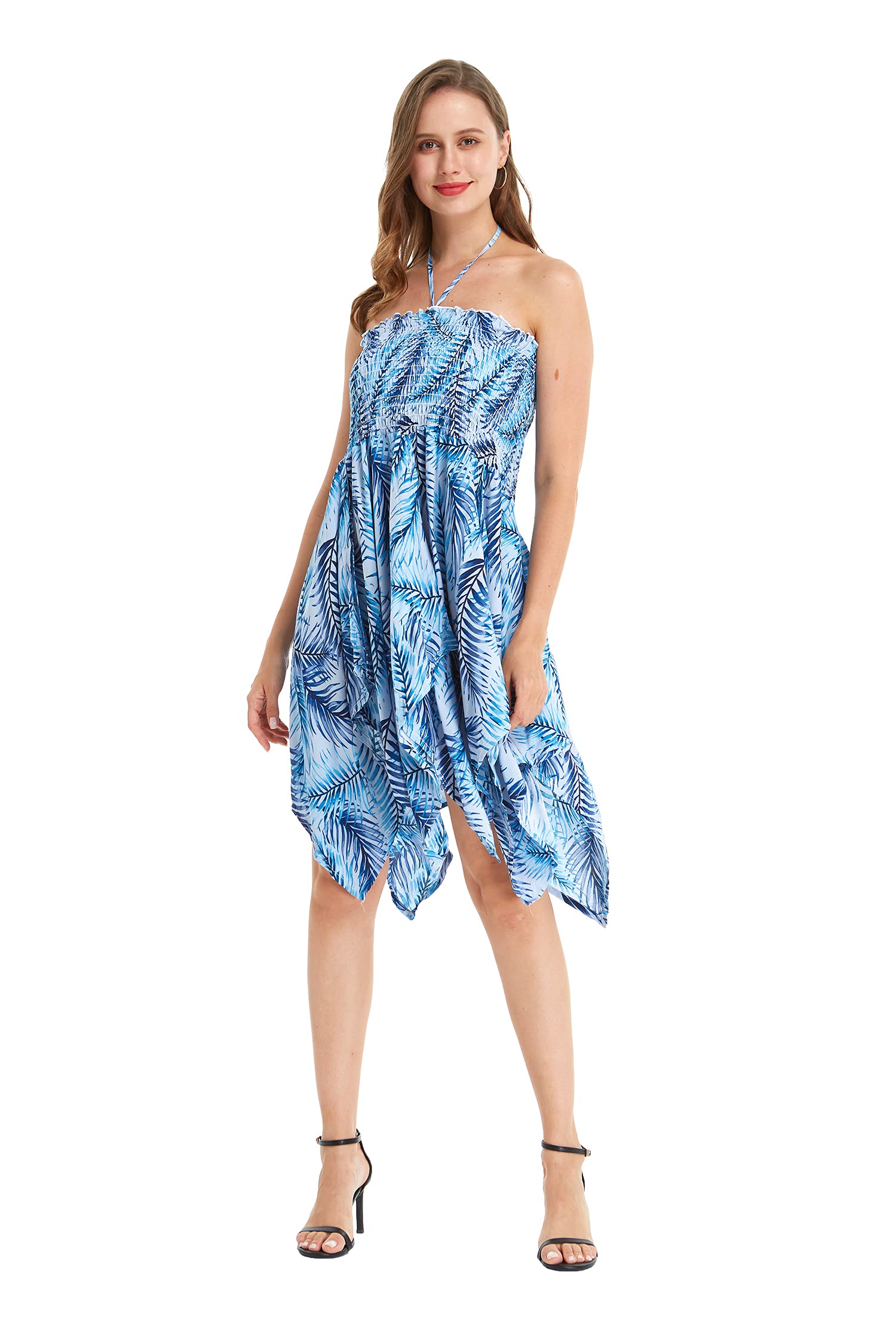 Stylish Matching Couple Hawaiian Luau Shirts & Fairy Dresses - Simply Blue Leaf Design for Beach Vacations, Luau Parties & Tropical Getaways