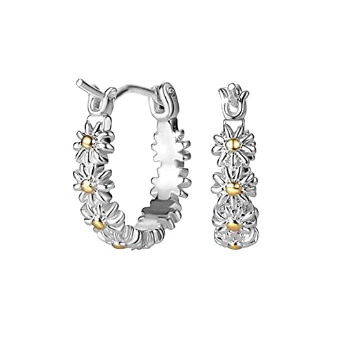 Daisy Hoop Earrings for Women - Small Flower Huggie Stud Earrings with Creative Cuff Design | Trendy Gold & Silver Jewelry Gifts for Her | Perfect for Everyday Wear, Parties & Special Occasions
