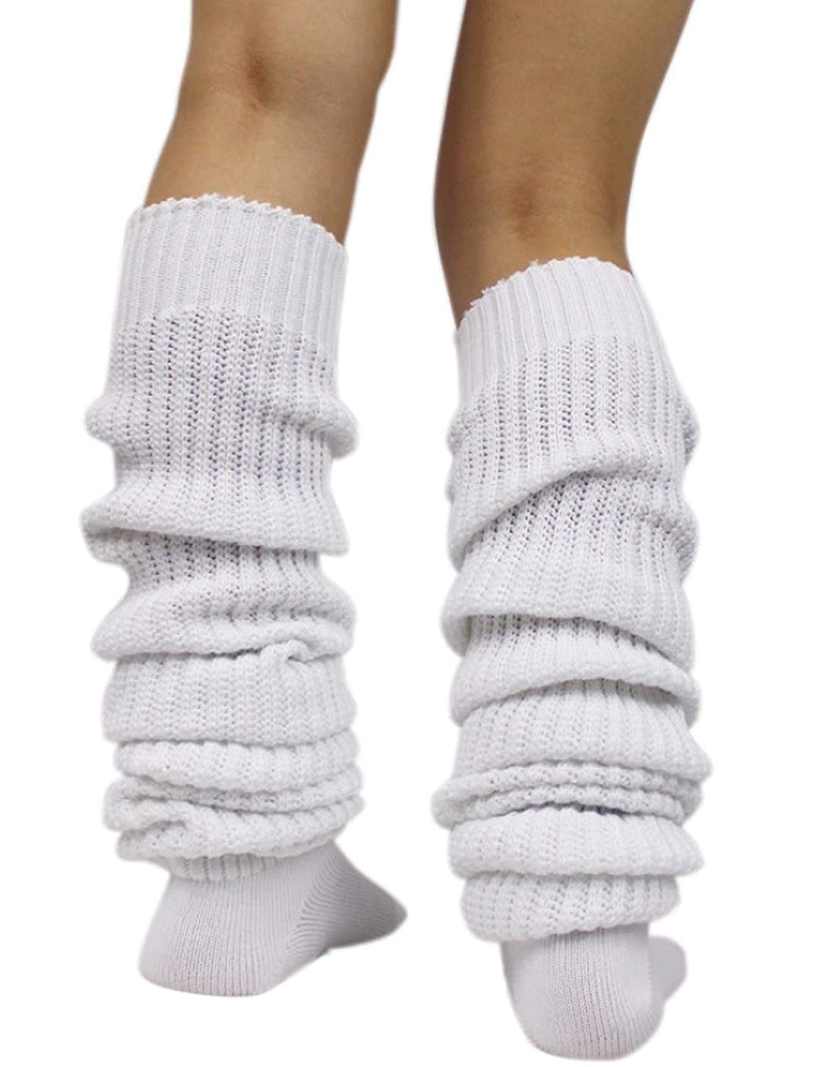 QOOEQPQY Women's Extra Knit Socks - Japanese Style Loose Lolita Leg Warmers, Bubble Slouch Socks in White | Perfect for Cosplay, Kawaii Fashion & Winter Outfits