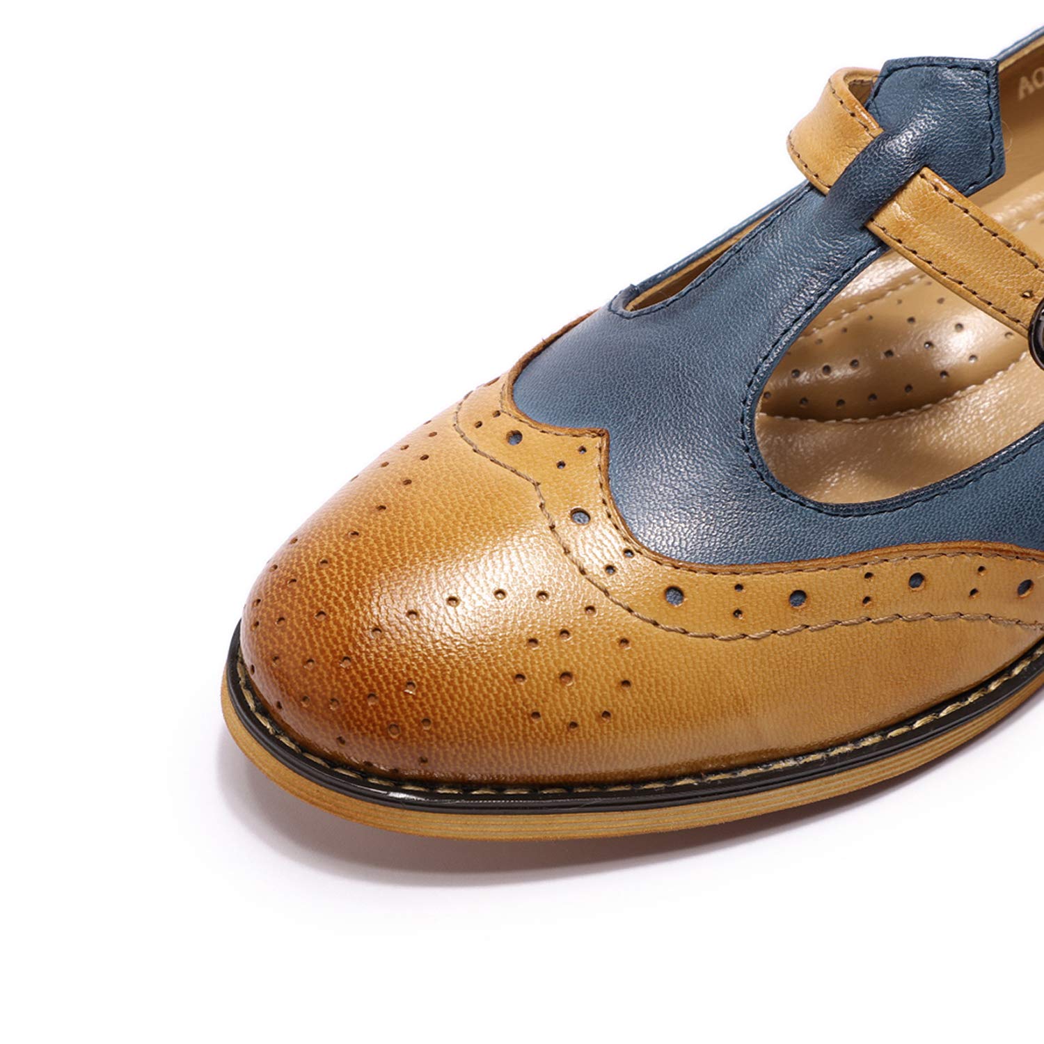 Women's Wingtip Oxford Mary Jane Loafers - Genuine Leather T-Strap Casual Flats for Ladies | Comfortable & Stylish Shoes for Work, Office & Everyday Wear