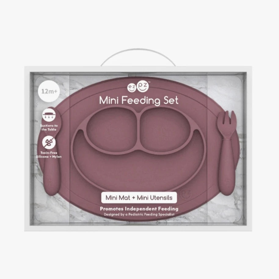 Ezpz Mini Feeding Set for Toddlers - BPA-Free Silicone Baby Bowl, Plate & Spoon - Perfect for Baby-Led Weaning, Travel & Mess-Free Meals