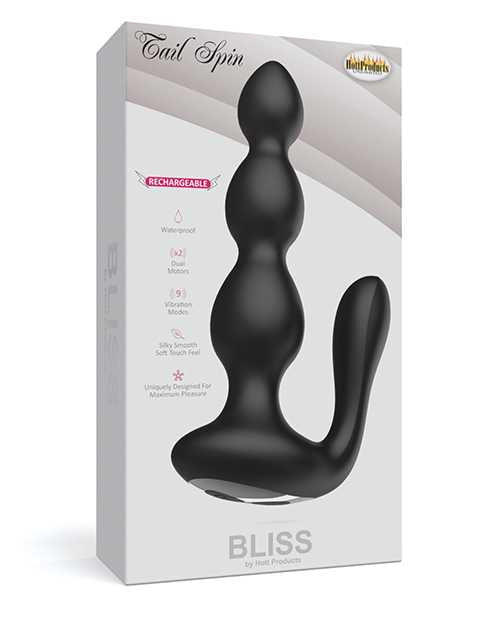 Bliss Tail Spin Anal Vibe - Black Silicone Anal Plug for Men & Women - Perfect for Couples Play, Solo Exploration & BDSM Scenes
