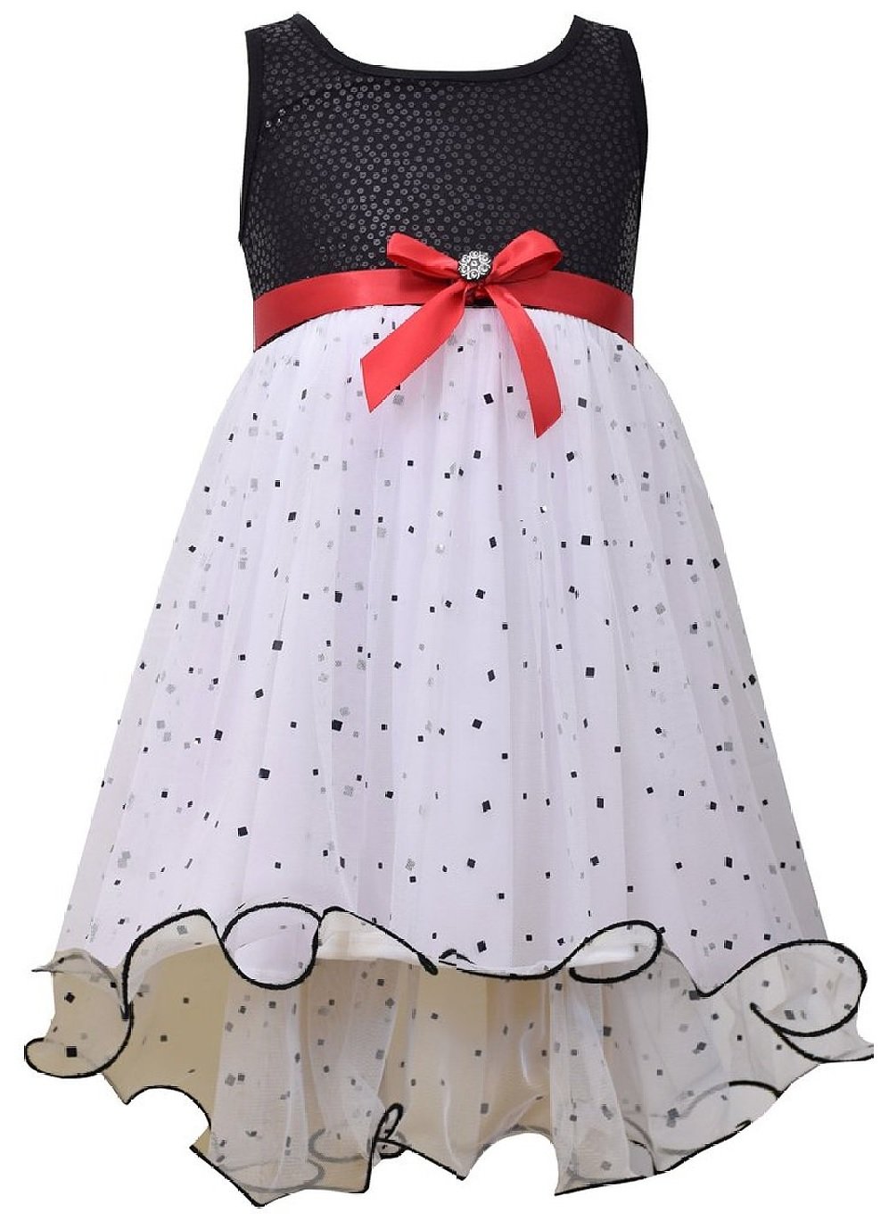 Bonnie Jean Girls' Spangled Dot Hi-Low Party Dress for Special Occasions & Holidays | Floral Print A-Line Swing Dress for Kids Birthday, Christmas & Photo Shoots