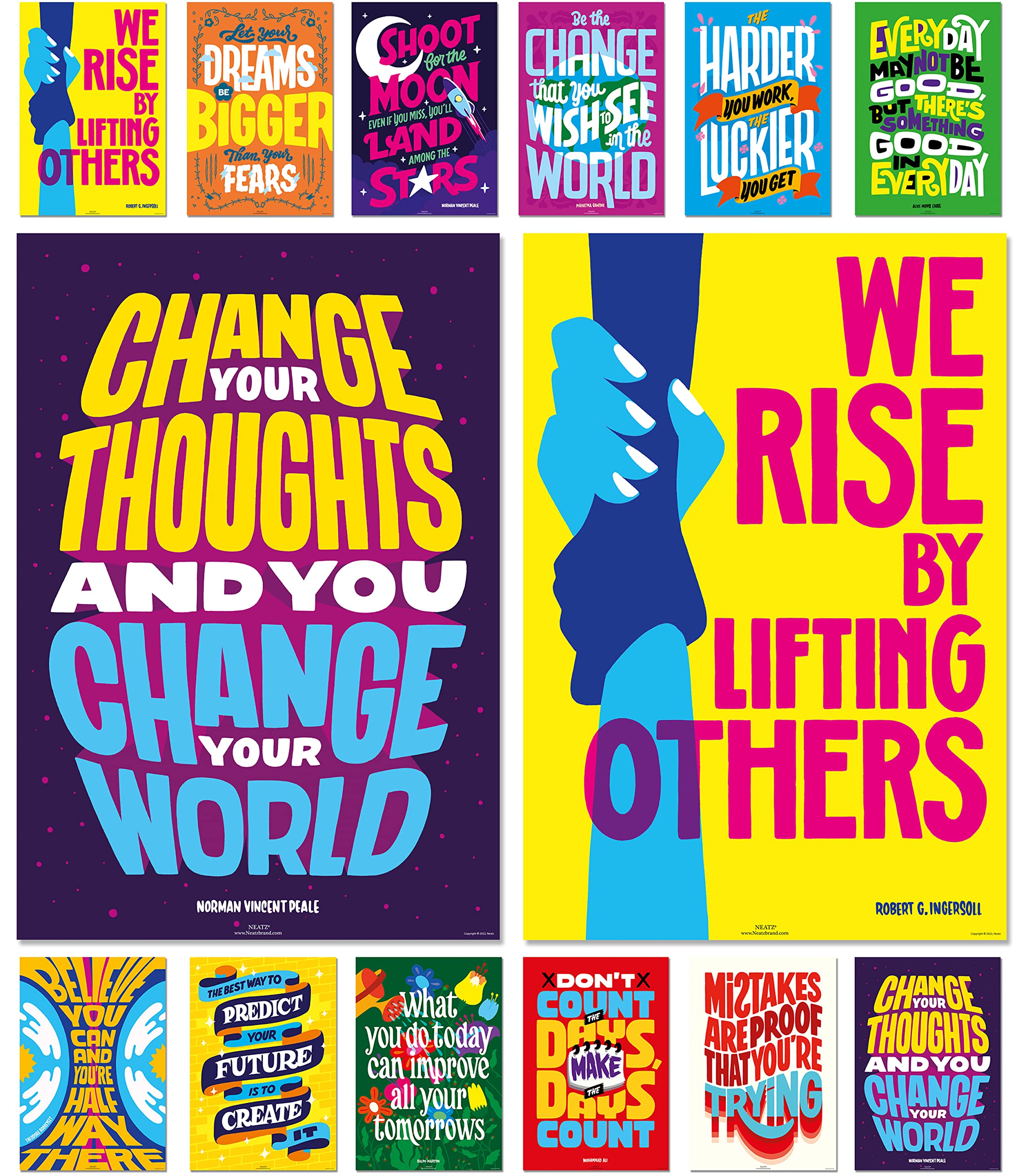 Growth Mindset Posters Set of 12 - 15x22 Inch Motivational Classroom Decor for High School, Middle School, College & Home Office - Inspirational Wall Art for Teachers, Students & Remote Workers - Perfect for Classroom Decorations, Study Rooms & Workspace Motivation