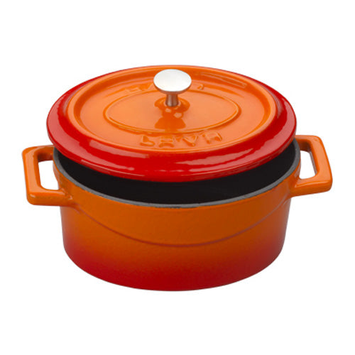 Arcata 081830 Mini Oval Cast Iron Casserole Dish with Lid - 14.25 oz Orange Enameled Dutch Oven for Baking, Roasting & Serving | Perfect for Individual Portions, Side Dishes & Tabletop Presentation