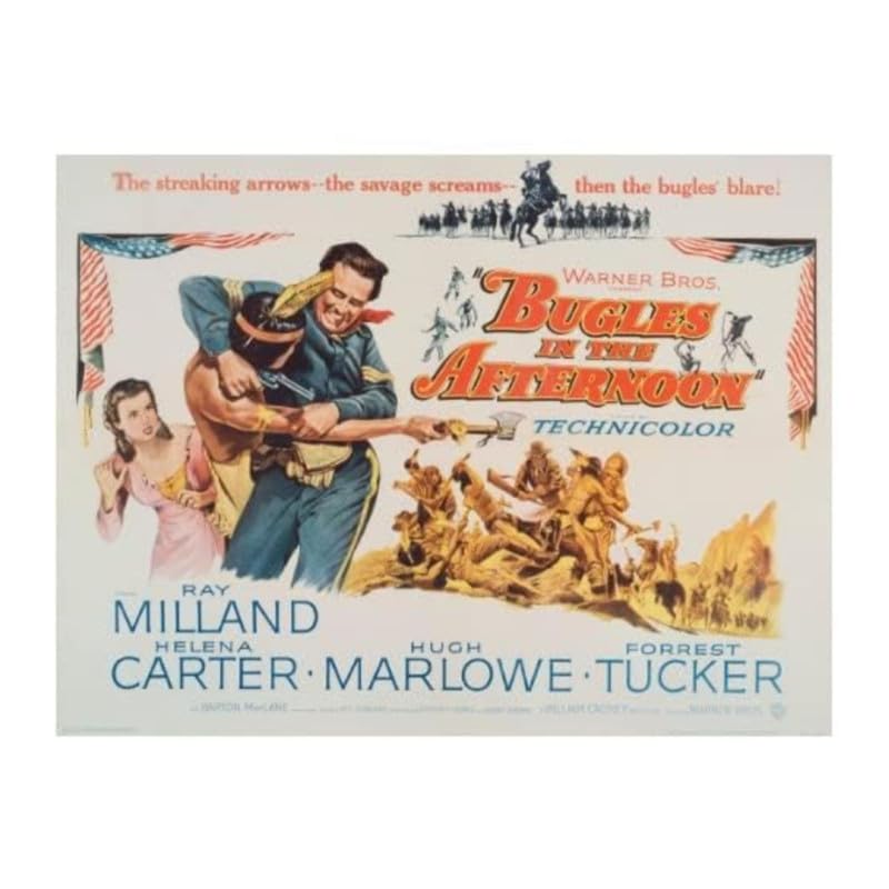 LIVESTOCK Bugles in the Afternoon Vintage Movie Poster - Classic Western Film Wall Art Decor - Retro Printed & Framed in USA - 18x24 Walnut Frame - Perfect for Home Theater, Man Cave, or Western Theme Decor
