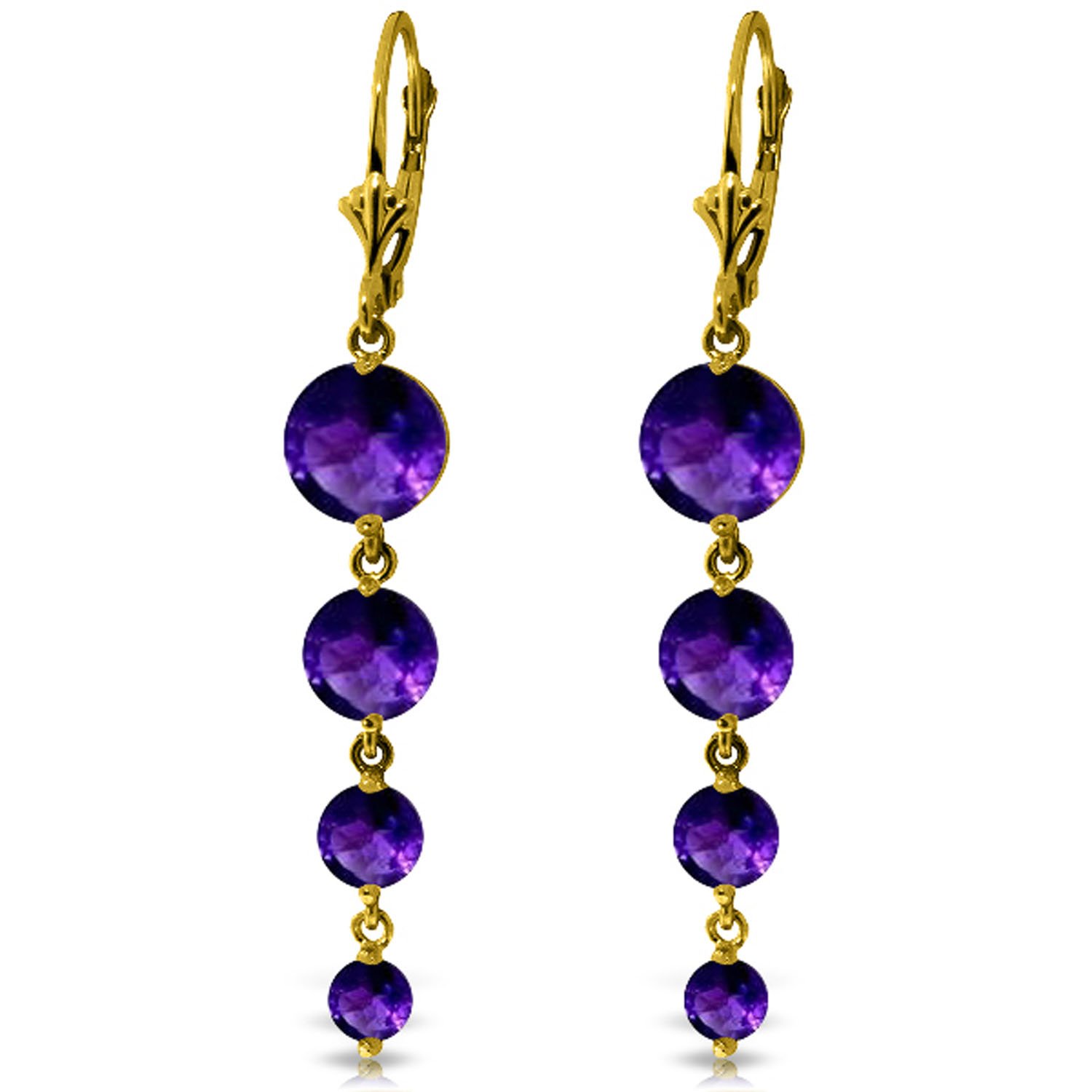 14K Yellow Gold Chandelier Earrings with Natural Amethyst Gemstones - Elegant Dangle Earrings for Women, Perfect for Weddings, Parties & Special Occasions