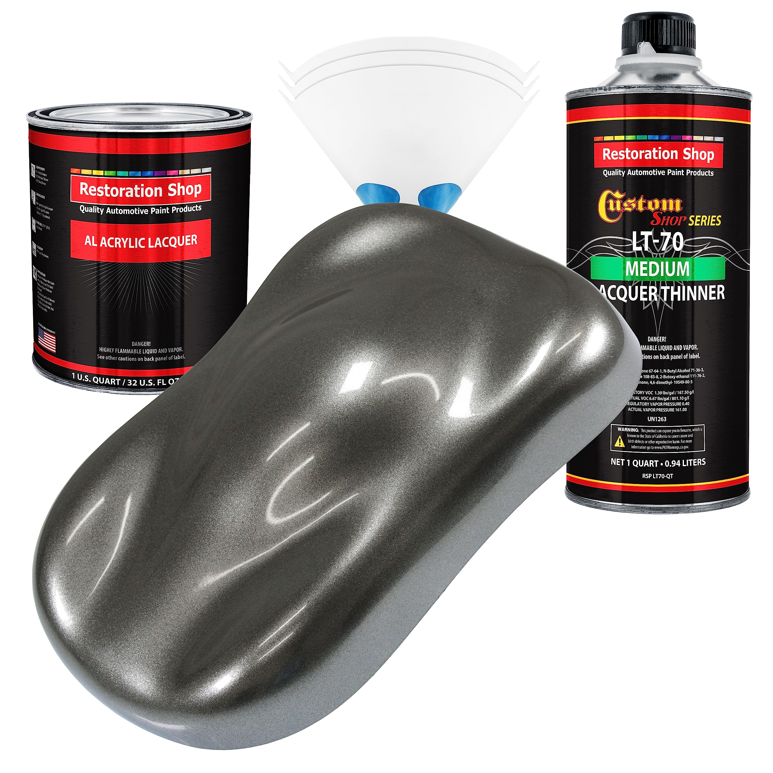 Restoration Shop - Charcoal Gray Firemist Acrylic Lacquer Auto Paint Kit (1 Quart) with Medium Thinner - High Gloss Professional Finish for Cars, Trucks, Guitars & Furniture - Perfect for DIY Auto Restoration & Custom Refinishing Projects