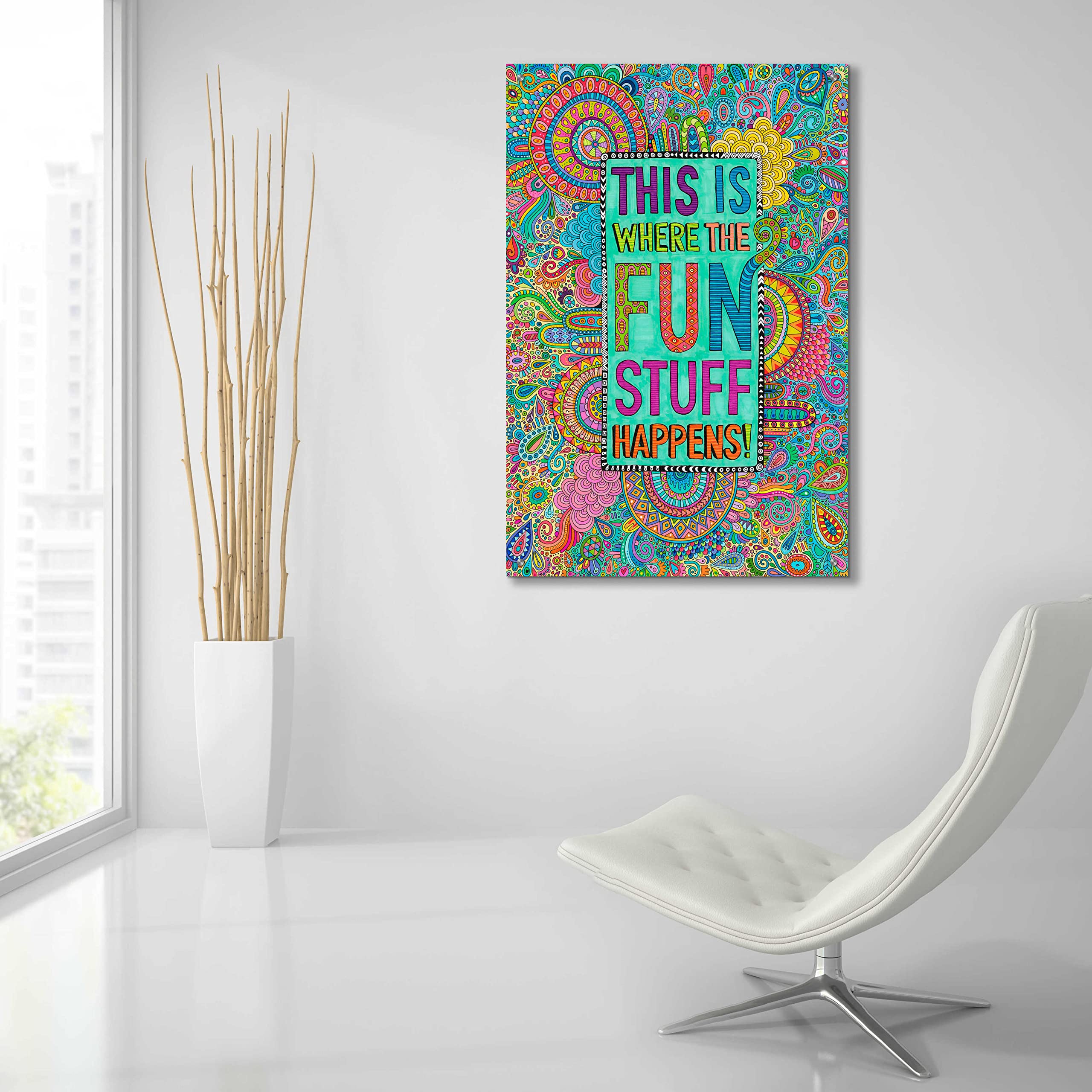 Hello Angel 'This is Where the Fun Stuff Happens' Acrylic Glass Wall Art - 24x36 Inches Modern Home Decor for Living Room, Bedroom & Office