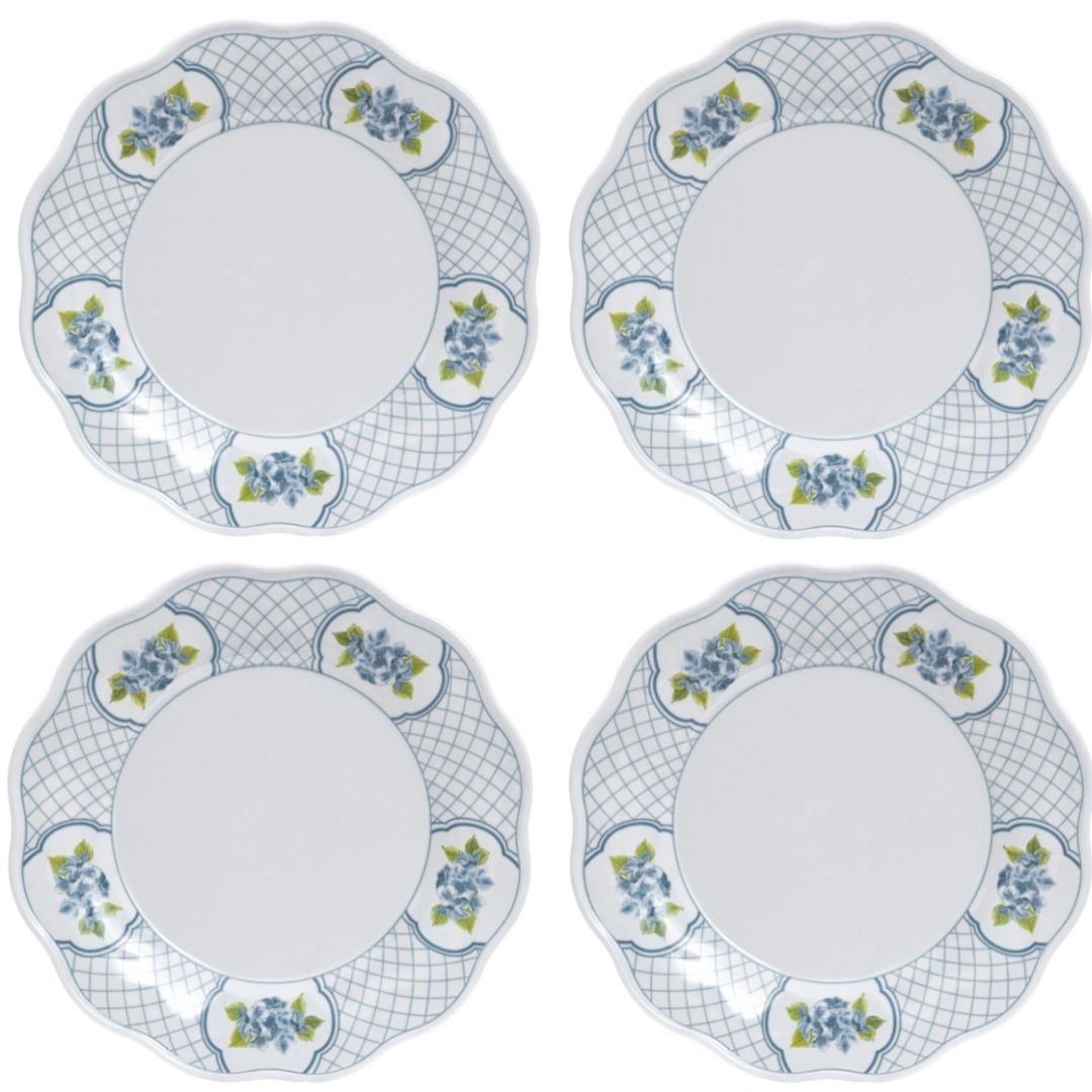 Blue Hydrangea Melamine Dinnerware Set - 16-Piece Shatterproof Outdoor Dinnerware Collection for Picnics, Camping & Pool Parties