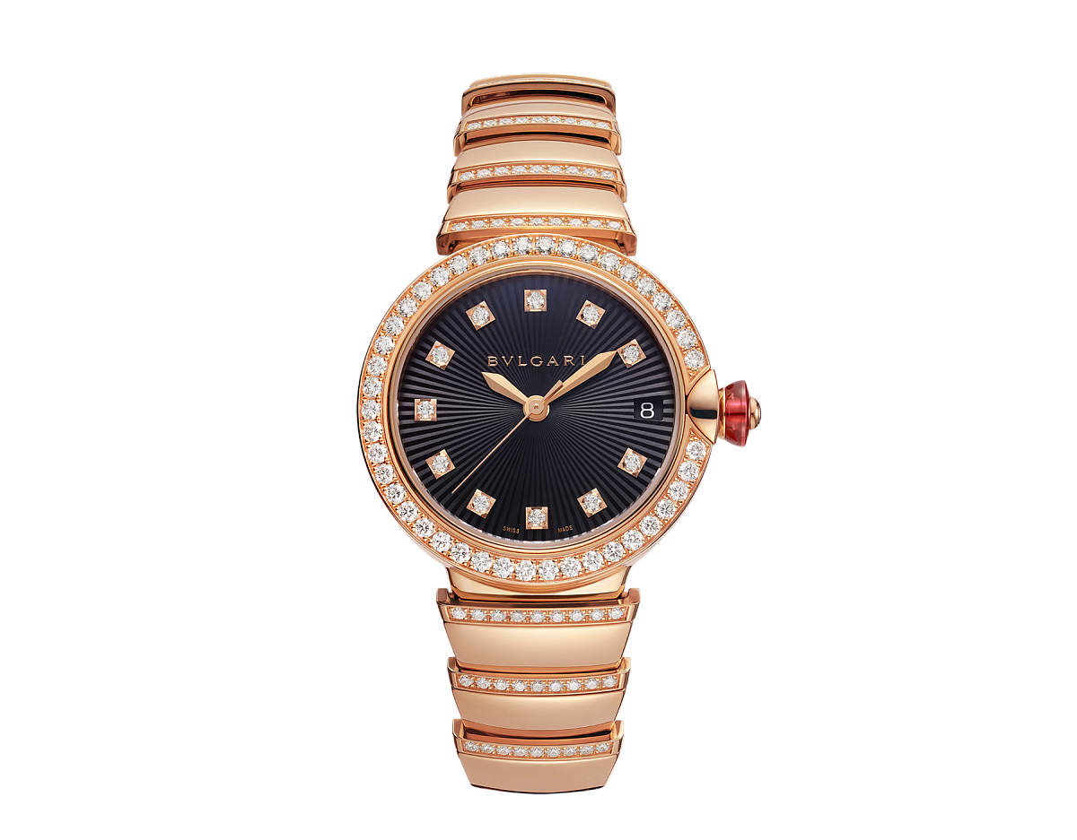 Bvlgari Lvcea Black 18K Rose Gold & Diamond Ladies Watch - Luxury Women's Timepiece for Formal Events & Special Occasions