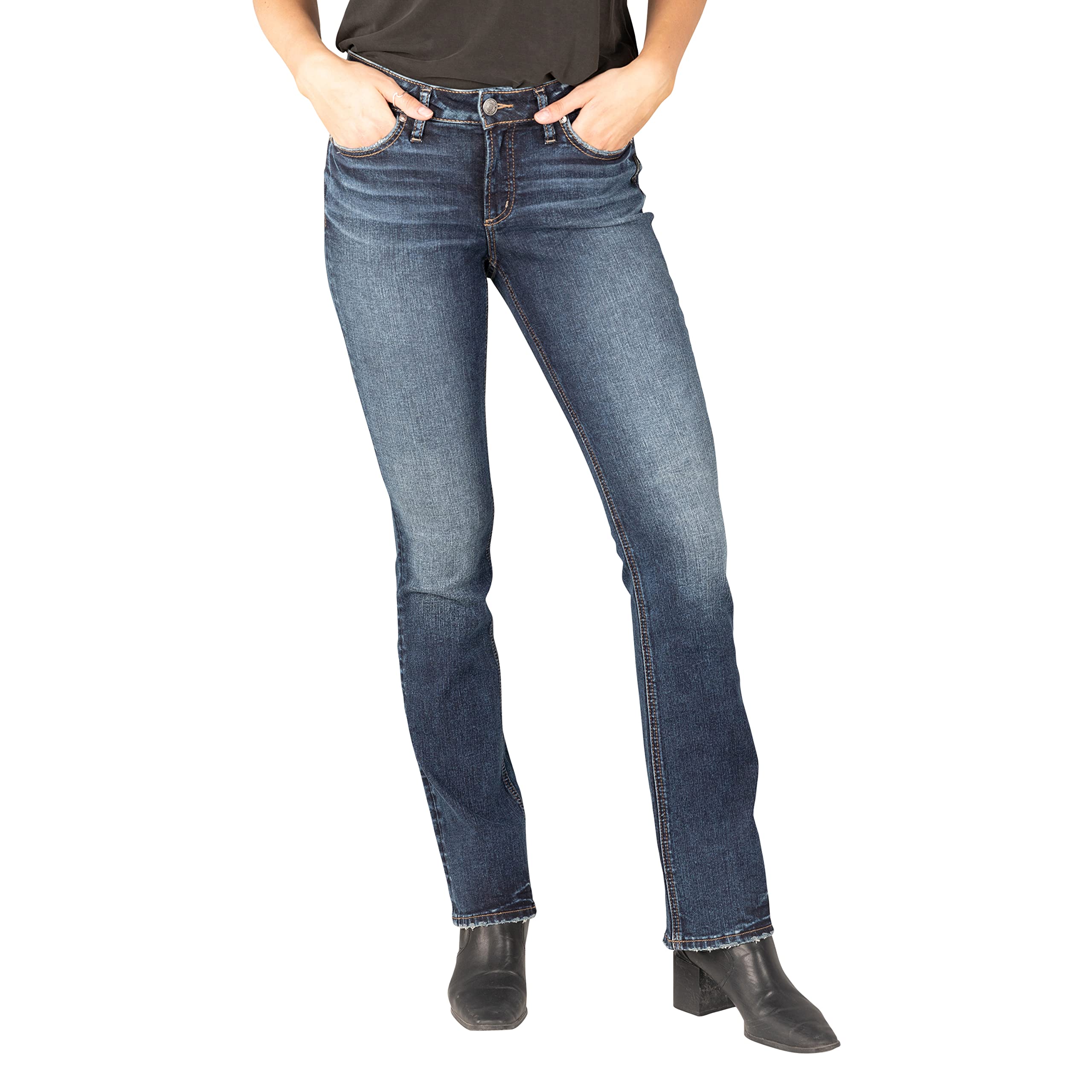 Silver Jeans Co. Women's Elyse Mid Rise Slim Bootcut Jeans - Comfortable Stretch Denim Pants for Casual Wear & Everyday Outfits | Perfect for Work, Date Night & Weekend Outings