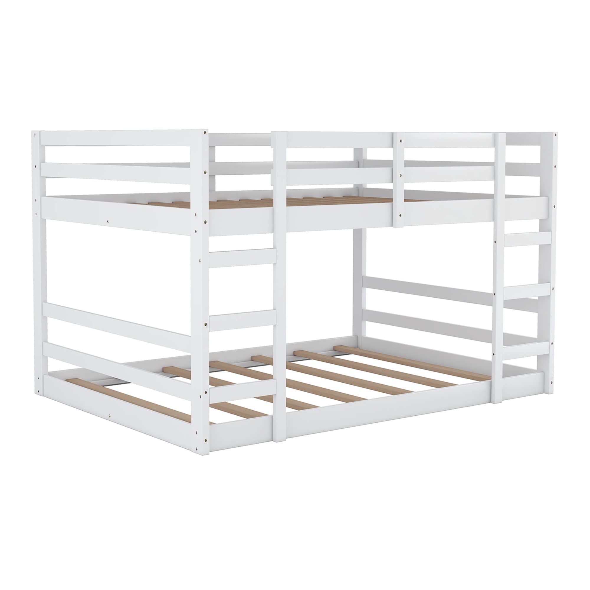 **CITYLIGHT Low Bunk Beds Full Over Full - Sturdy Wooden Bunk Bed for Kids & Teens, Twin Bunk Beds with 2 Ladders for Boys & Girls Bedroom, Dorm or Guest Room (White, Full Size) - Perfect for Space-Saving Kids' Rooms, Shared Bedrooms & Small Apartments**