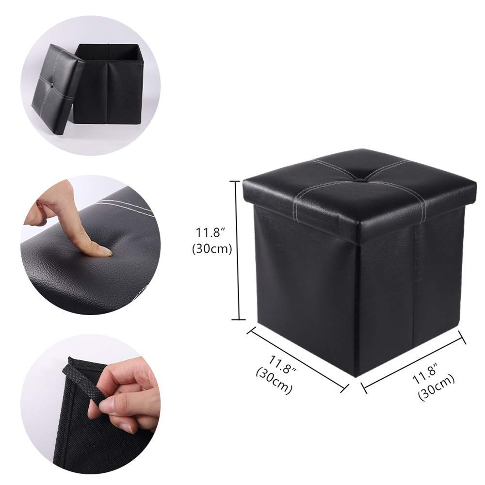 YCOCO Faux Leather Small Square Foot Rest Stool with Storage - Foldable Ottoman Footrest for Living Room, Bedroom, Office - 11.8