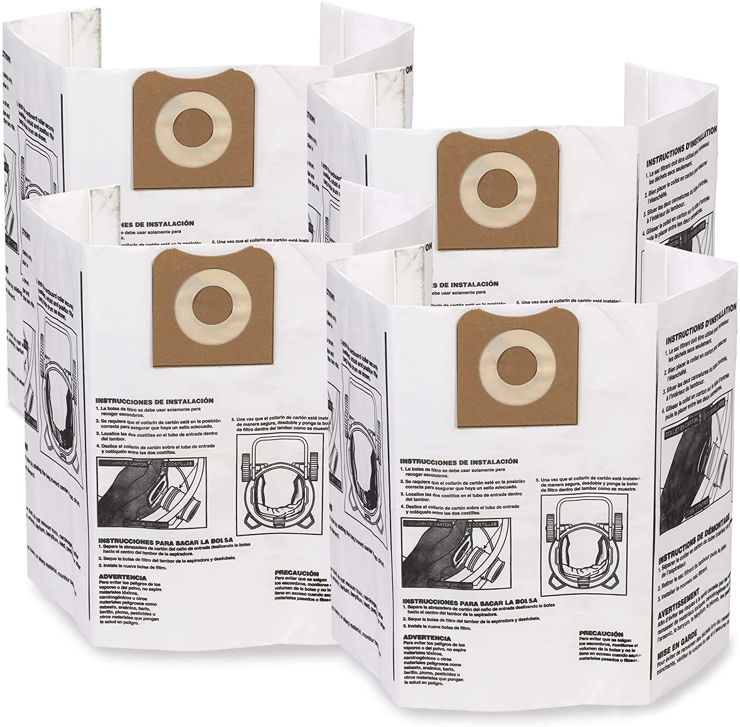 WORKSHOP WS32200F2 Wet/Dry Vacuum Filter Bags - 4 Pack Fine Dust Collection Bags for 12-16 Gallon Shop Vacuums | Ideal for Woodworking, Construction, and Workshop Debris Cleanup