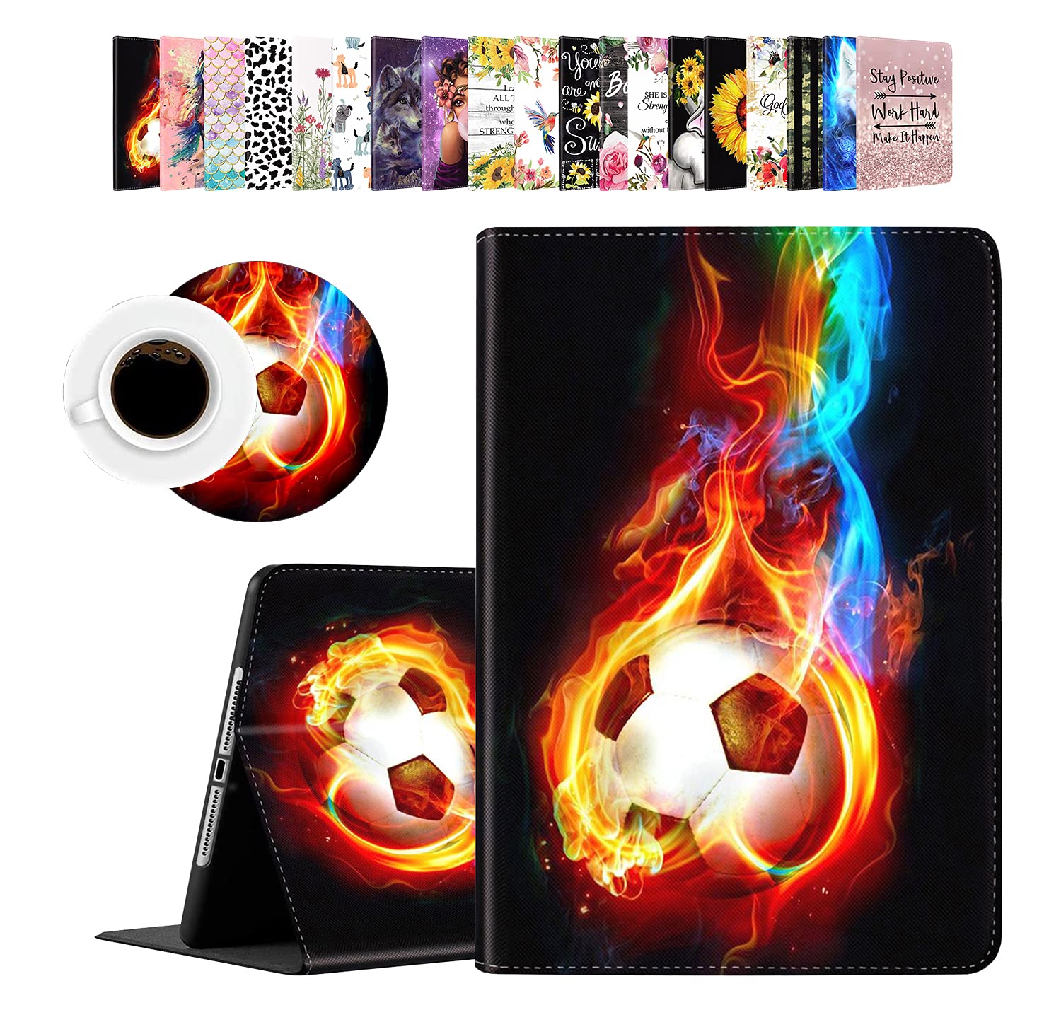 Shockproof iPad Case for iPad 10.2 (8th/7th Gen 2020/2019) & iPad Air/Pro 10.5 inch - Durable Protective Cover with Flame Soccer Design - Perfect for Work, School & Travel