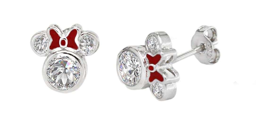 Kaguyo Mickey Mouse Earrings for Women - Sterling Silver Amethyst & Blue Zirconia Minnie Mouse Stud Earrings - Birthday Gift for Women & Girls - Perfect for Disney Fans, Costume Parties & Everyday Wear