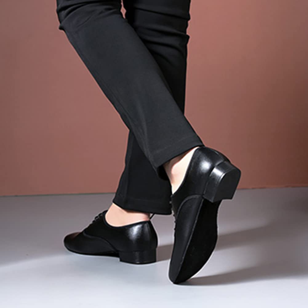 Hipposeus Men's Ballroom Dance Shoes - Genuine Leather Latin Tango Shoes with 1