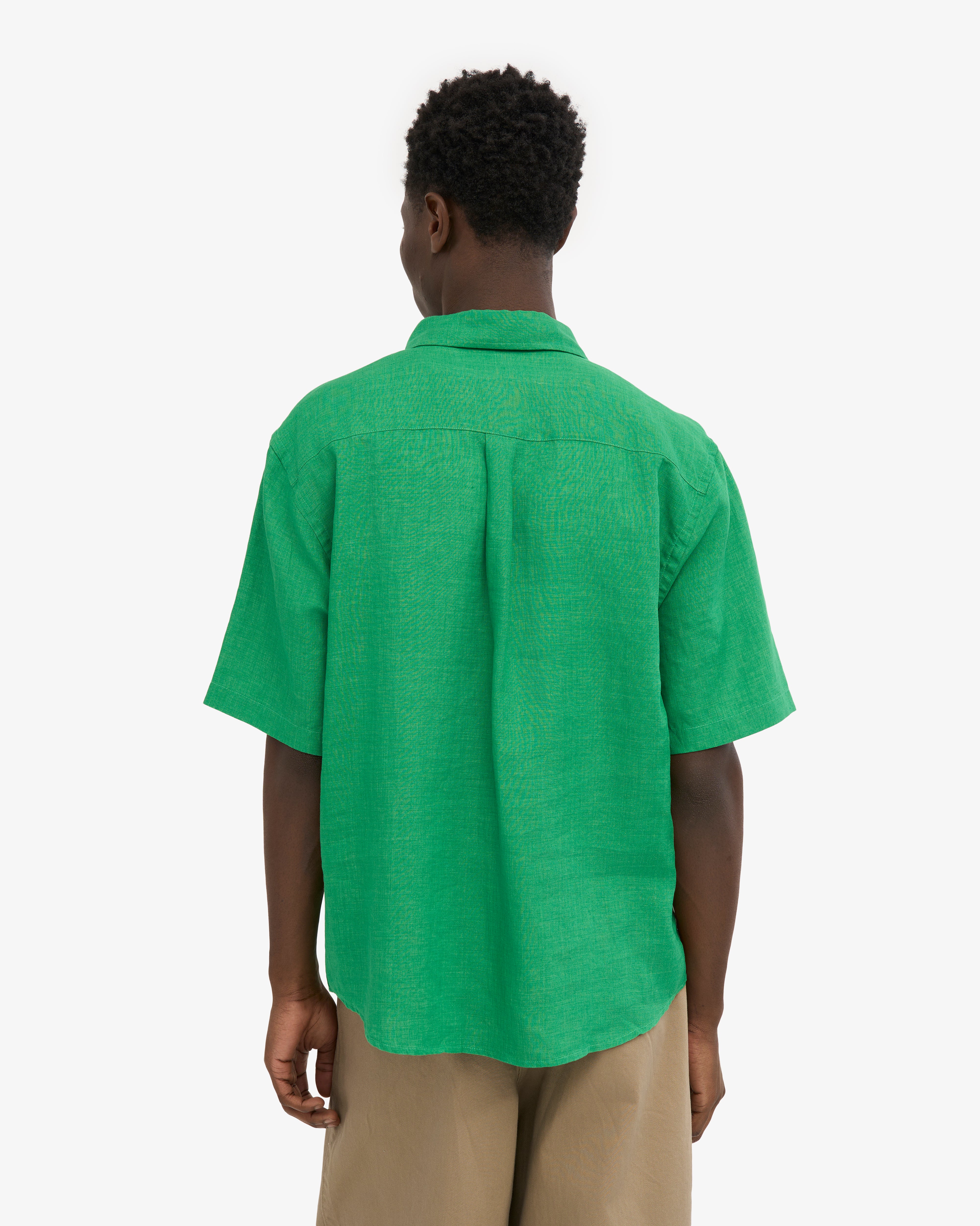 Premium Linen Short Sleeve Shirt for Men - Kelly Green Summer Casual Wear - Perfect for Beach Outings, Vacation & Outdoor Activities