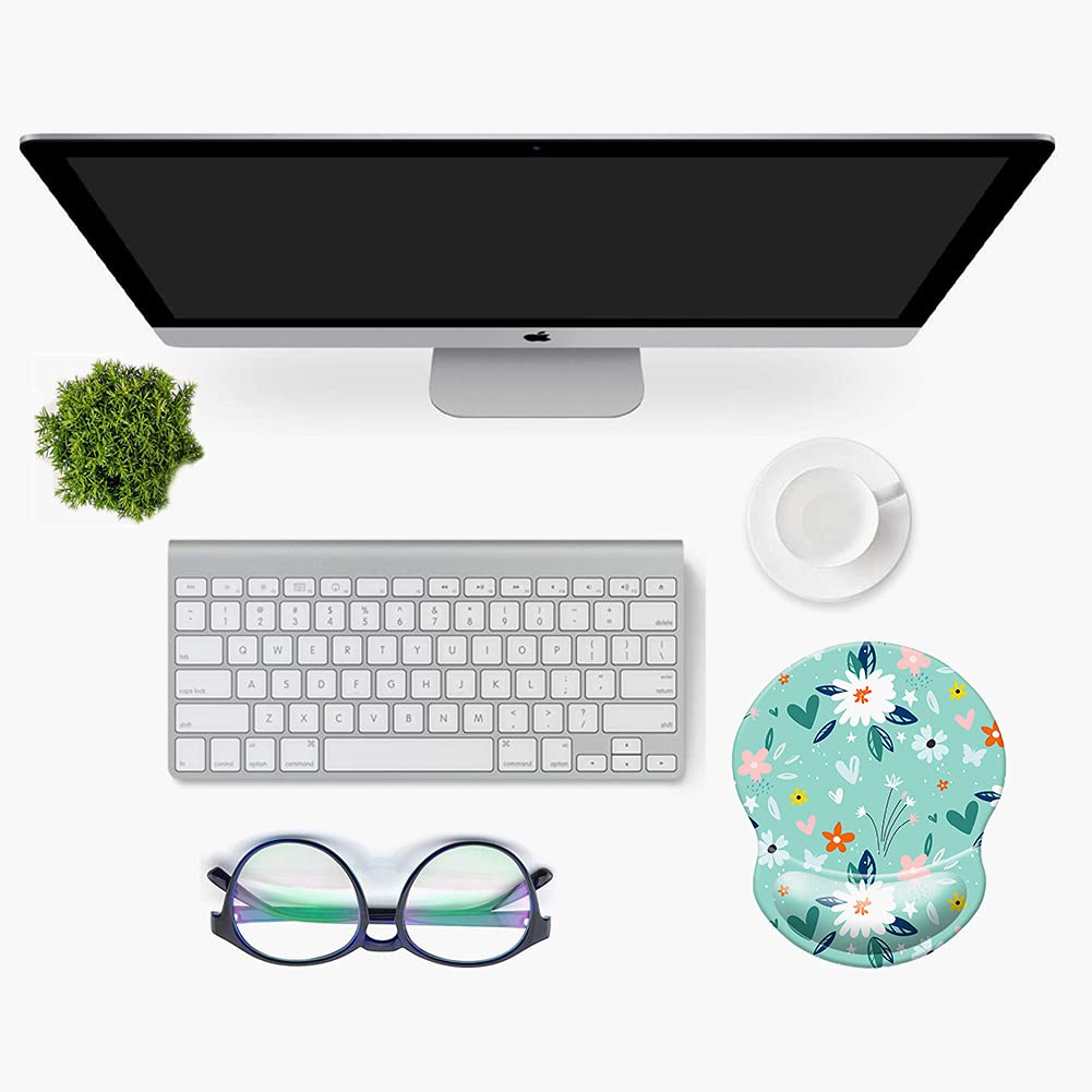 Ergonomic Wrist Mouse Pad with Comfortable Wrist Rest Support - Smooth Cloth Gaming Mouse Pad for Computer, Laptop, Office & Home Use - Perfect for Long Work Hours and Intense Gaming Sessions (Pretty Flowers Design)