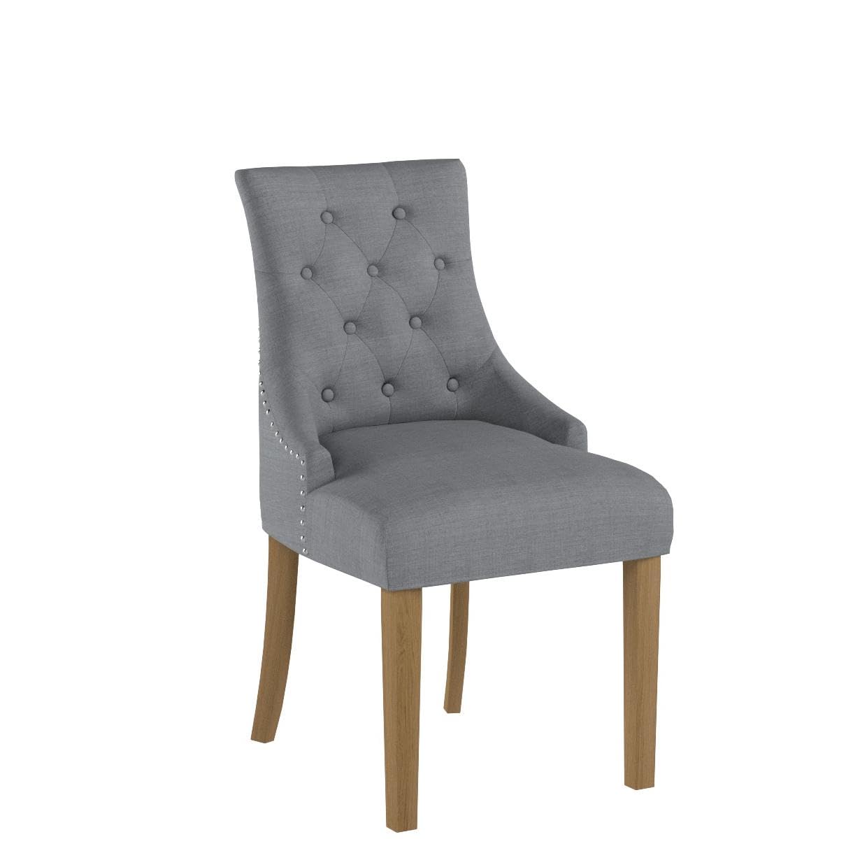 4 Piece Gray Fabric Upholstered Dining Armchairs - High Back Button Tufted Padded Side Chairs with Solid Oak Wood Legs for Kitchen, Dining Room & Living Room - Comfortable Seating for Family Gatherings & Entertaining Guests