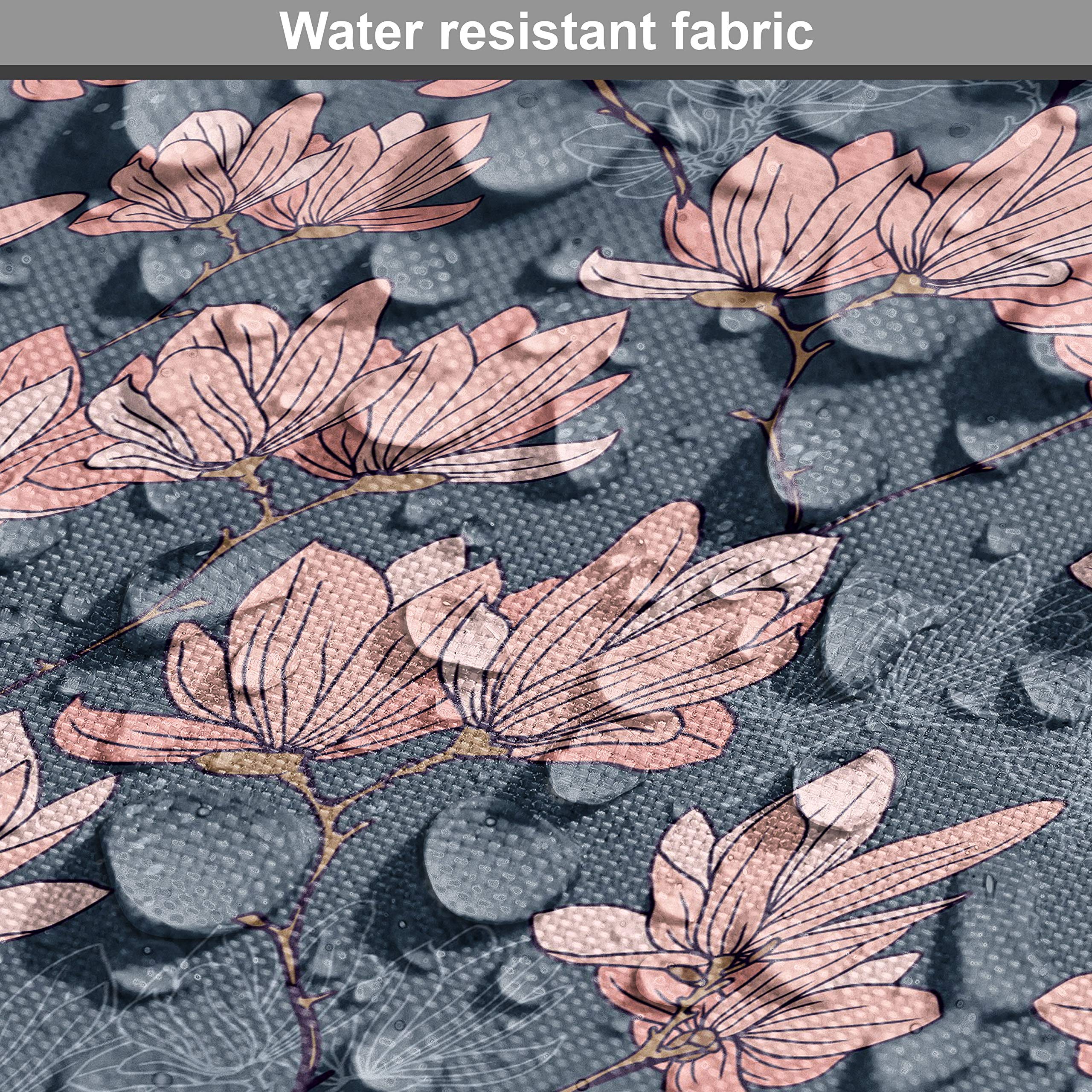 Ambesonne Japanese Style Magnolia Flowers Fabric by The Yard - 2 Yards Dark Blue Coral Floral Print - Decorative Upholstery Fabric for Sofa, Curtains & Home Decor - Perfect for DIY Projects, Pillow Covers & Table Runners