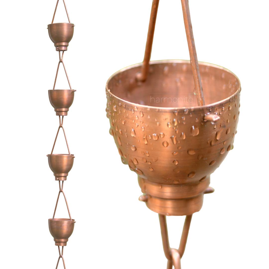 Copper Rain Chain for Gutters - 8.5ft Decorative Downspout Diverter with Soothing Chimes | Eco-Friendly Outdoor Water Feature & Garden Decor | Perfect for Patios, Meditation Gardens & Relaxation Spaces