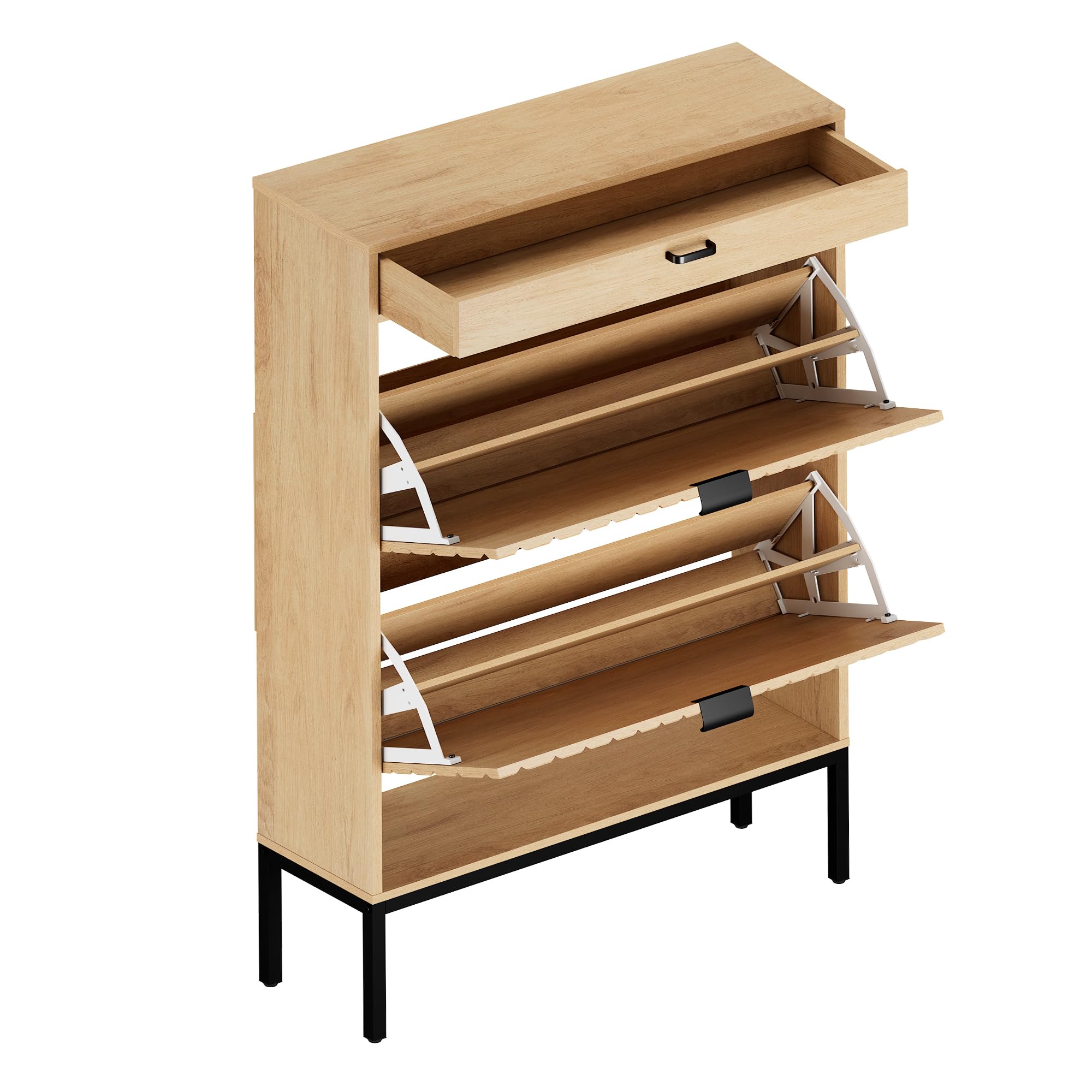XIAO WEI Shoe Storage Cabinet with 2 Flip Half Moon Doors - Adjustable Shelf Freestanding Shoe Organizer for Entryway, Hallway & Closet (Oak) - Perfect for Small Spaces & Home Organization