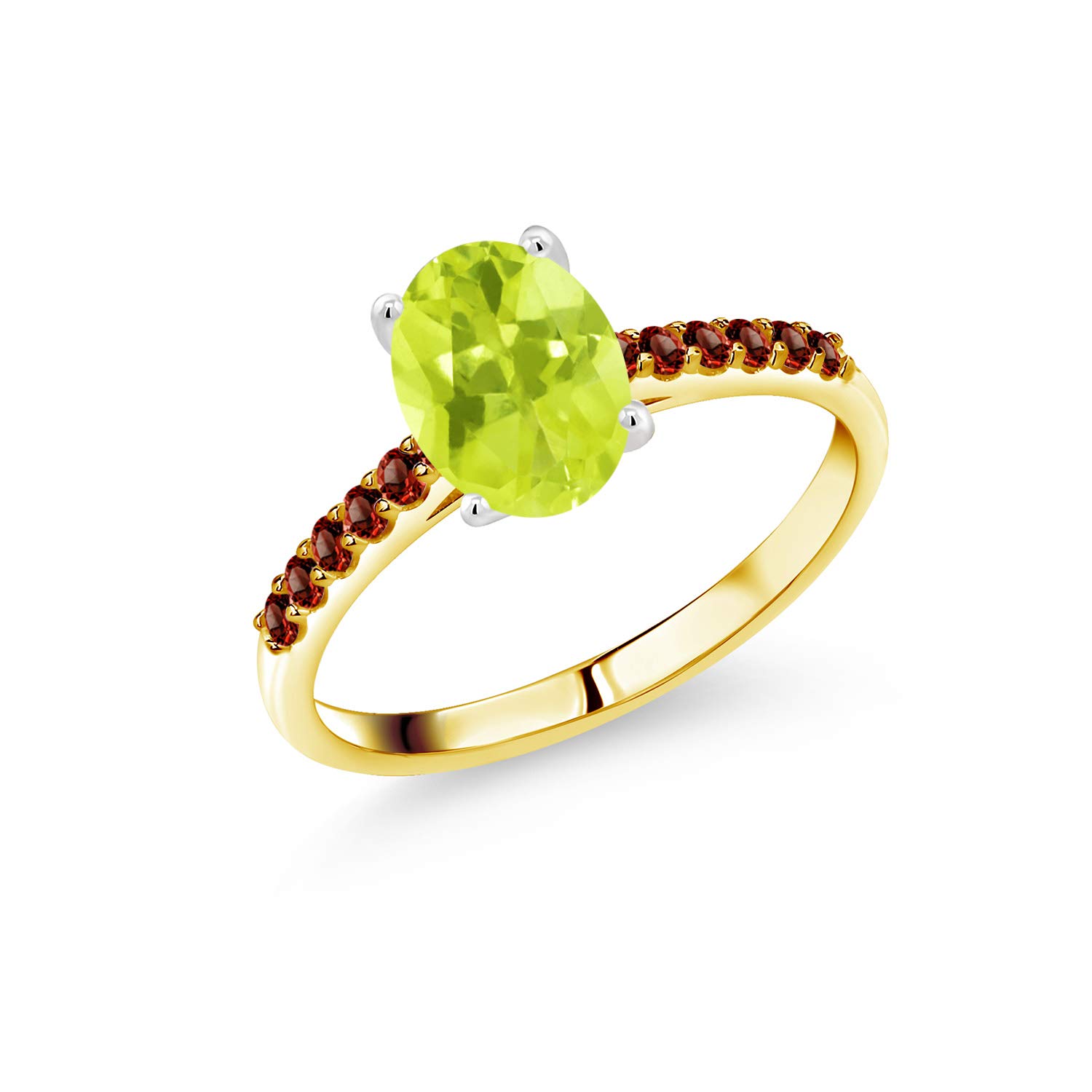 1.34 Ct Natural Yellow Lemon Quartz & Red Garnet Ring in 10K Yellow Gold with White Gold Prongs – Elegant Gemstone Jewelry for Women, Perfect for Engagement, Anniversary & Special Occasions