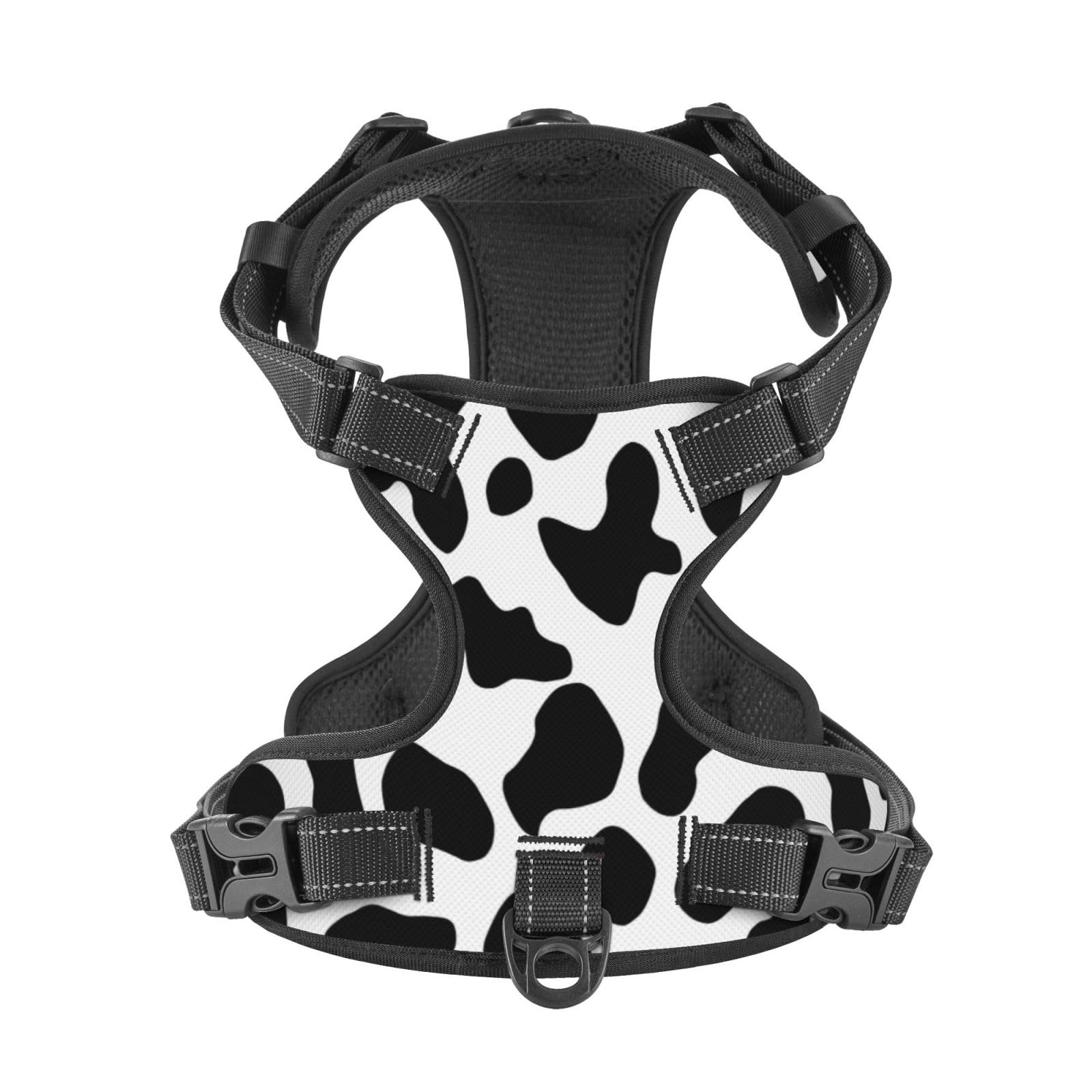 Reflective Cow Print Dog Harness - No Pull Vest for Small to Large Dogs - Perfect for Night Walks