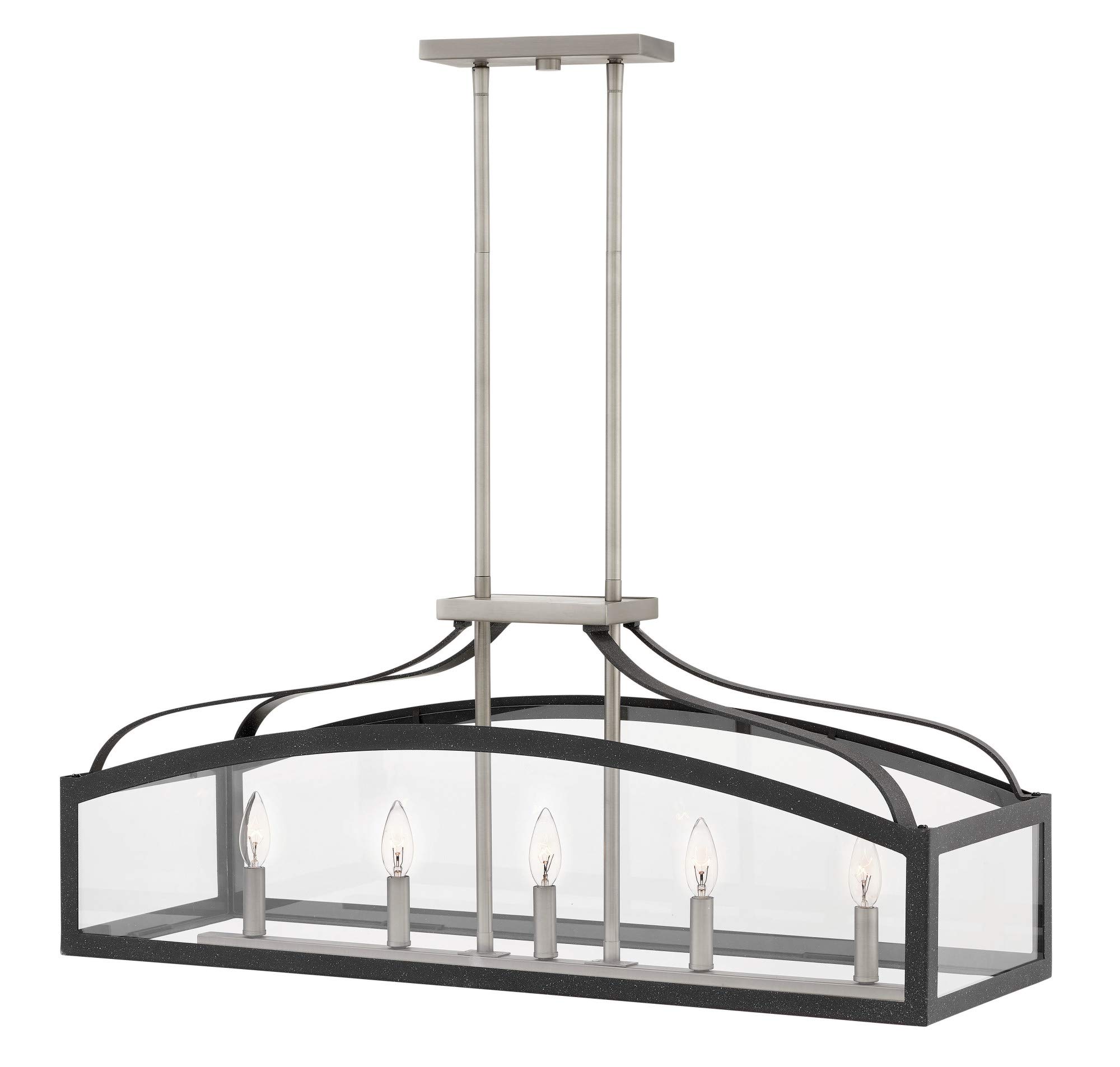 Hinkley Clarendon Collection Five Light Linear Chandelier in Aged Zinc Finish - Modern Farmhouse Dining Room Lighting for Kitchen Island & Entryway