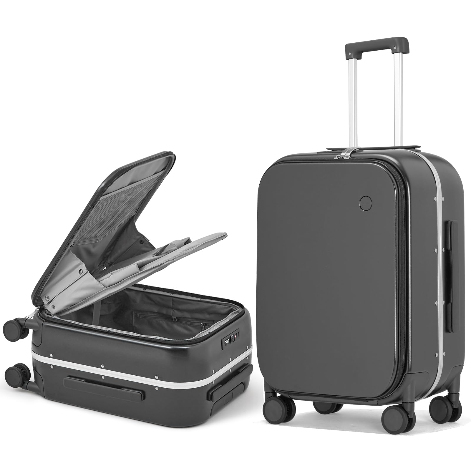 24'' Mixi Hardside Spinner Luggage with Aluminum Frame, TSA Lock & Cover - Rock Gray | Durable Checked Suitcase for Travel, Business Trips & Vacations