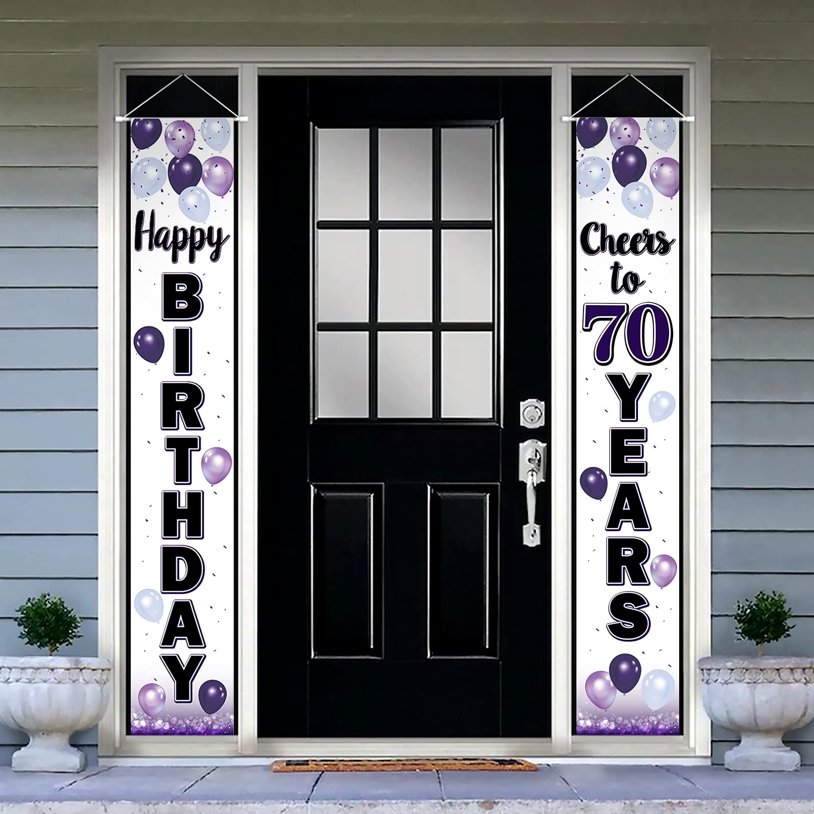 70th Birthday Party Decorations - Purple Balloon Theme Door Hanging Banner & Sign | Cheers to Seventy Years Old Birthday Supplies for Grandparents, Retirement Celebrations & Milestone Parties