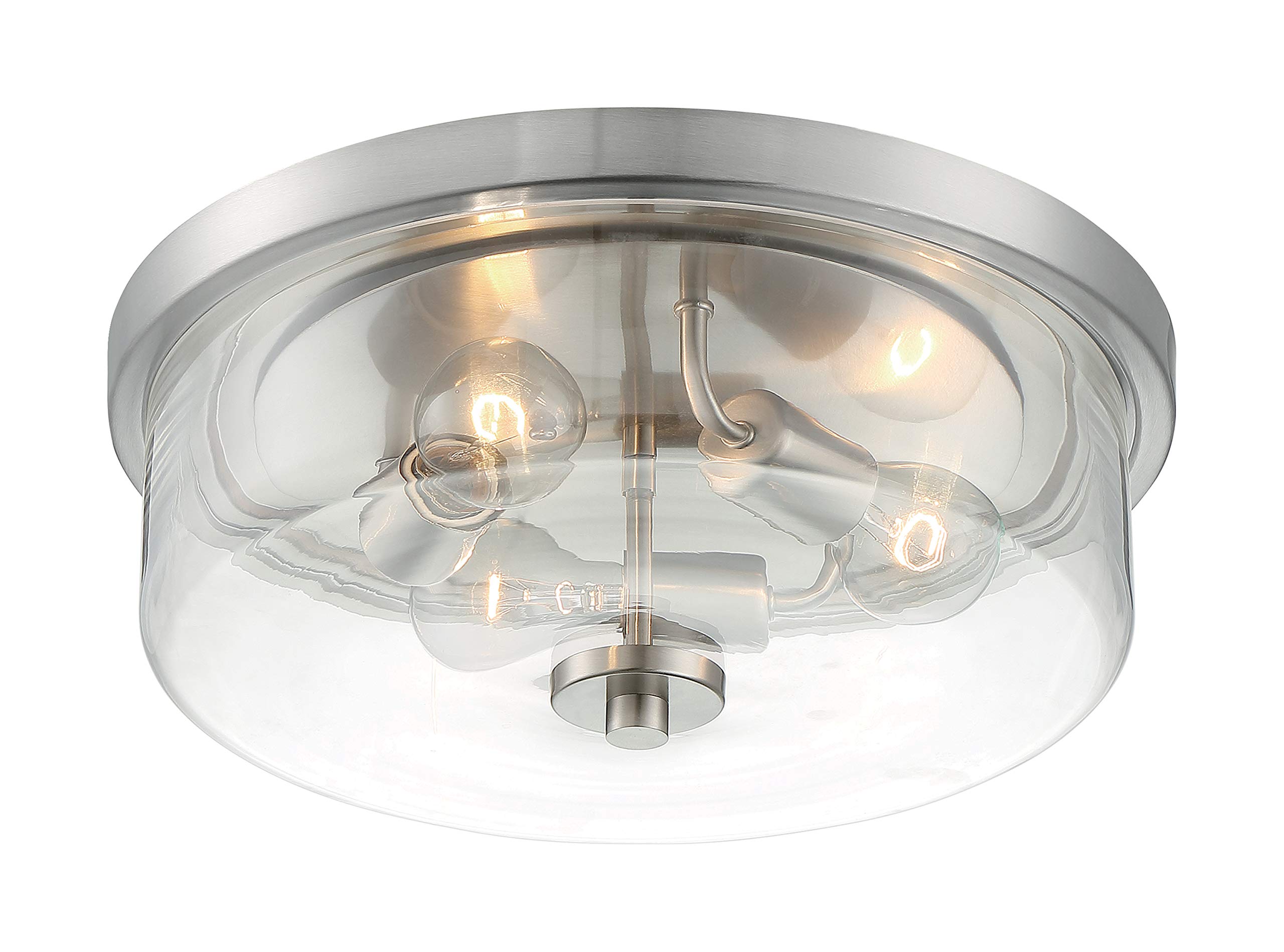 Nuvo 60/7169 Sommerset 3-Light Flush Mount Ceiling Light Fixture with Clear Glass Shades - Brushed Nickel Finish for Bedroom, Hallway & Entryway Lighting
