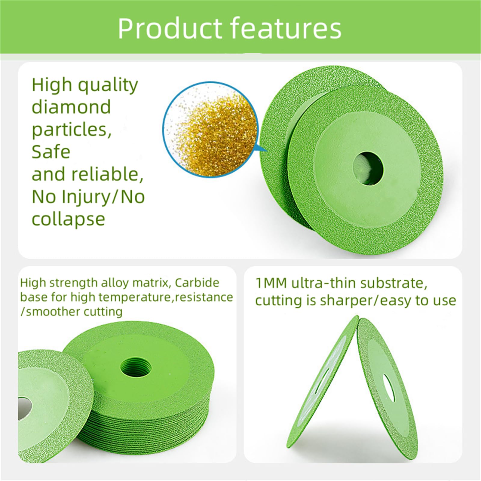 4 Inch Green Diamond Glass Cutting Disc for Angle Grinder - 3 Pack Ceramic Tile, Glass, Jade, Wine Bottle & Crystal Cutting Wheel - Perfect for DIY Projects, Home Renovation & Craft Work