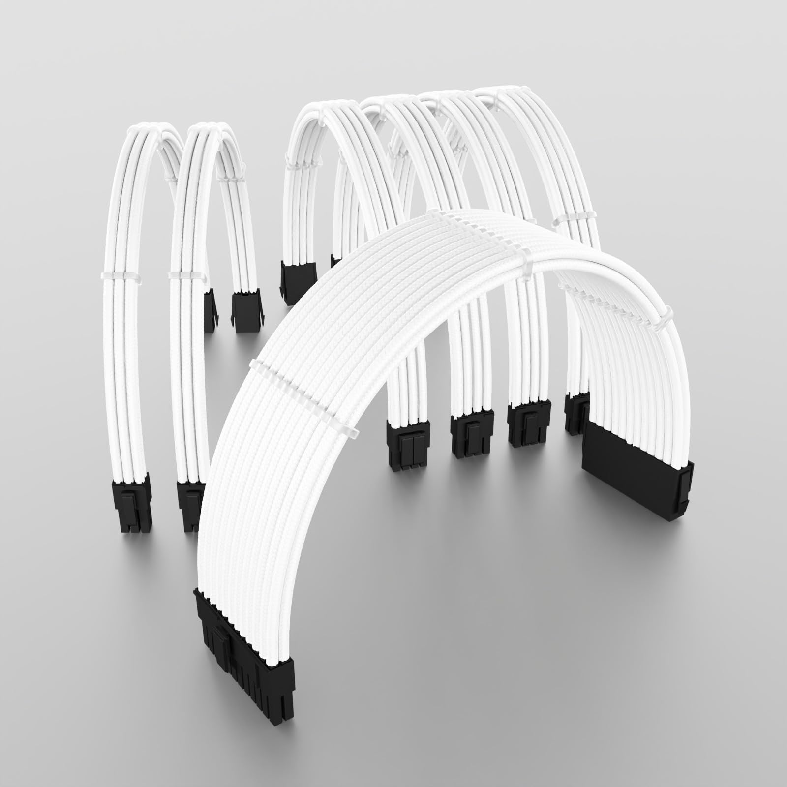 DCL24.de 30cm Sleeved Power Supply Extension Cable Kit - White PSU Cable Extensions for GPU/CPU with Cable Combs, 3x 8-Pin PCIe Connectors Compatible with All Graphics Cards - Perfect for PC Gaming Rigs and Custom Computer Builds