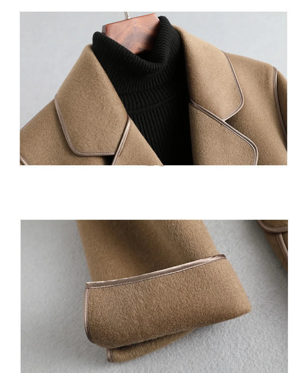 Elegant Midi Lace-Up Women's Wool Blend Coat - Classic Cardigan Style Winter Overcoat with Pockets | Perfect for Office, Dating & Formal Occasions
