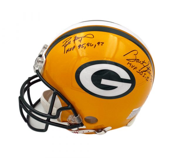 Authentic Signed Green Bay Packers NFL Helmet - Favre, Starr, Taylor & Hornung MVPs with 4 Inscriptions - Perfect for Sports Memorabilia Collectors & Packers Fans Display