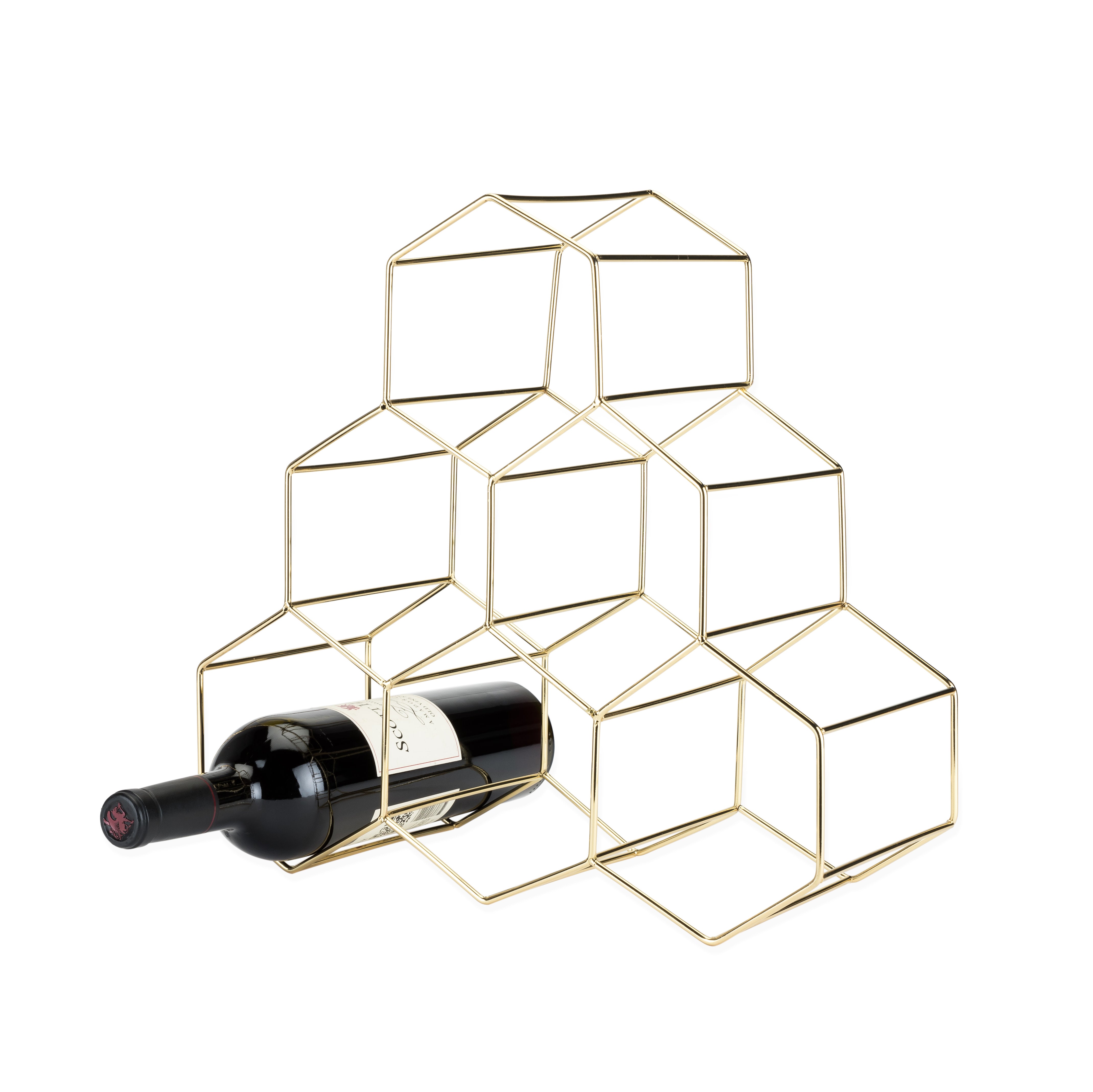 Stylish Gold Geo Countertop Wine Rack - Modern Decorative Holder for 6 Bottles - Perfect for Kitchen, Dining Room, Bar & Home Decor