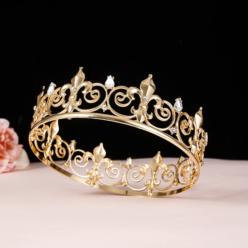 Royal Full King Crown & Tiaras Set - Gold Metal Cosplay Costume Accessories for Homecoming, Prom, Weddings & Birthday Parties - Perfect for Medieval Theme Events, Renaissance Fairs & Royalty-Themed Decorations