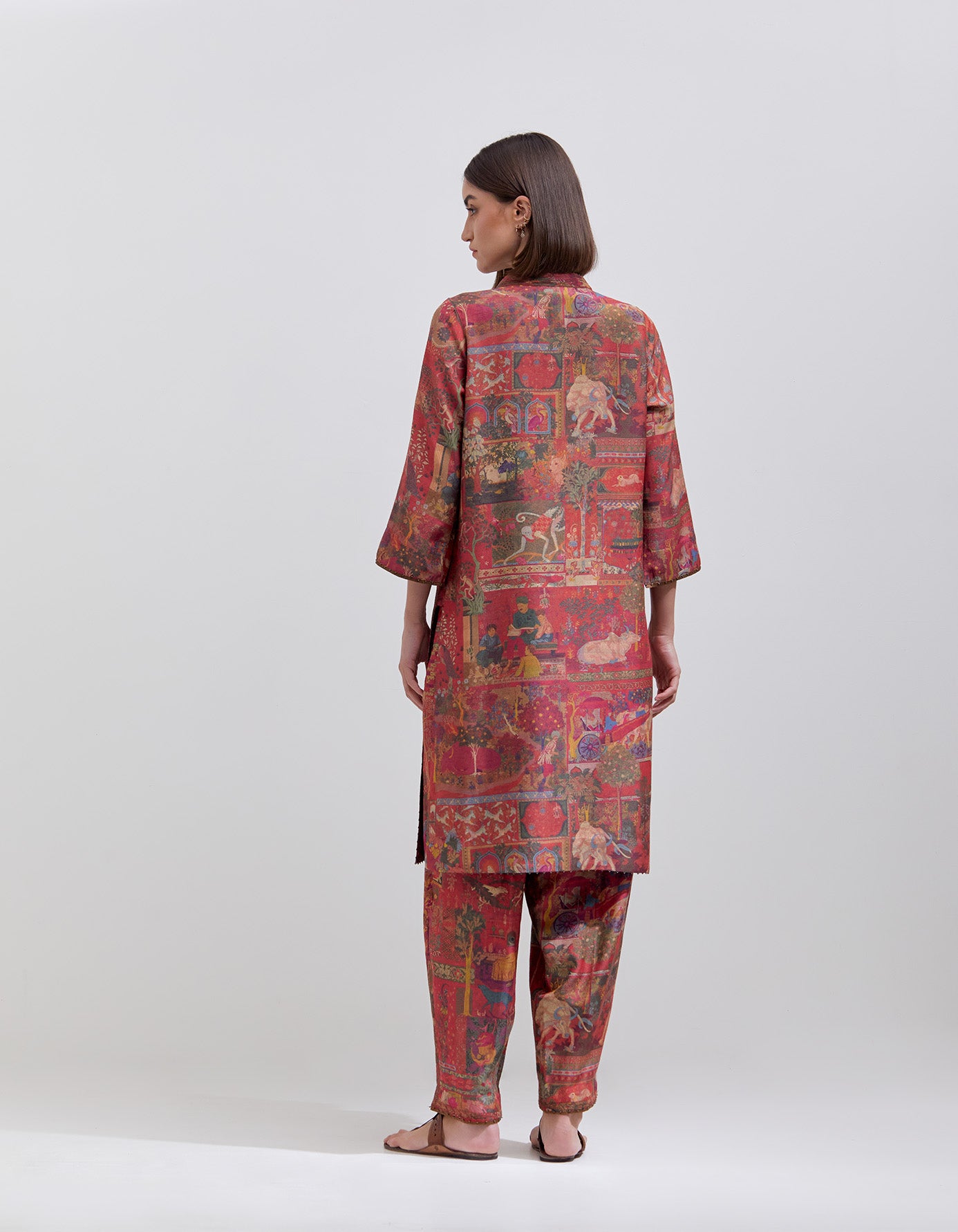 Elegant Damini Kurta in Muga Satin Crimson - Traditional Indian Women's Dress for Festivals & Special Occasions