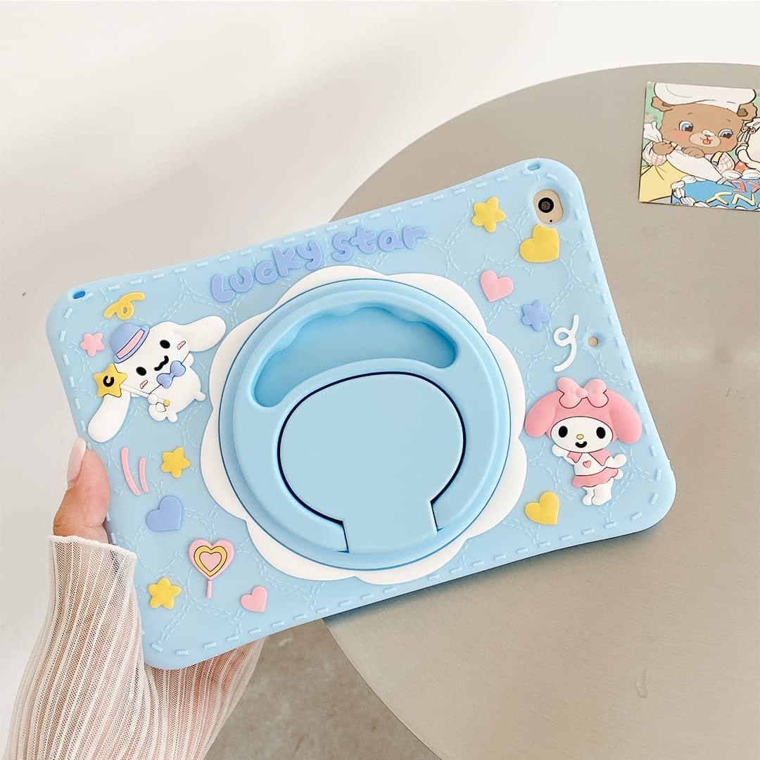 Premium Rotating Kickstand Case for iPad 6th/5th Gen & Air 2 (9.7-inch 2017/2018) - Shockproof Silicone Protective Cover with Stand for Women & Girls - Cute Blue Tablet Case for Work, School & Travel