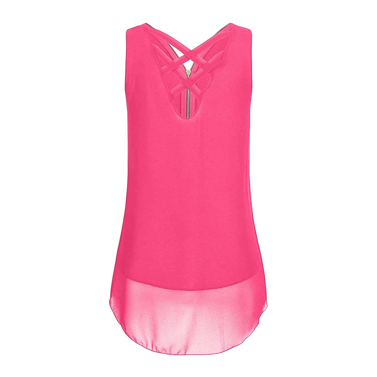 NaRHbrg Women's Summer Tank Tops - Trendy Cross Back Hem Tunic Tee, Casual Sleeveless Zipper Shirts with V-Neck - Solid Color Blouse for Beach, Yoga & Everyday Wear