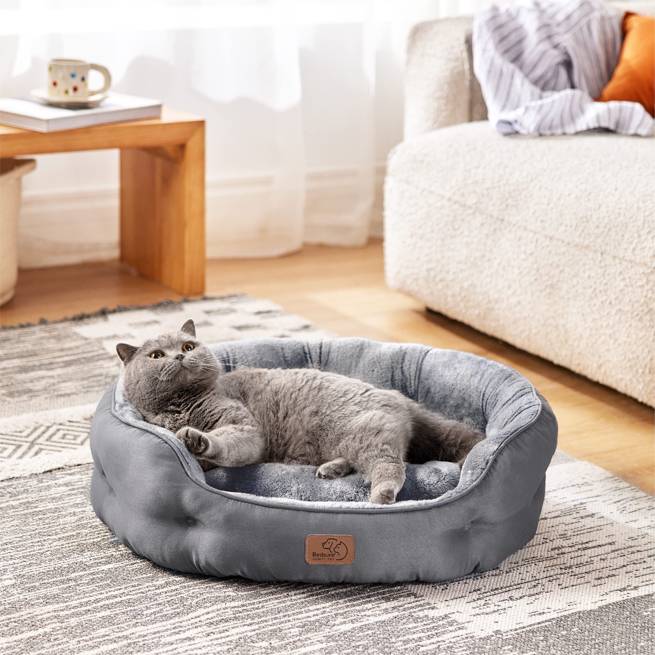 Bedsure Washable Round Pet Bed for Small Dogs & Indoor Cats - Non-Slip Bottom, 25 Inch Grey Dog Bed & Cat Bed - Perfect for Puppy, Kitten, Crate & Home Use