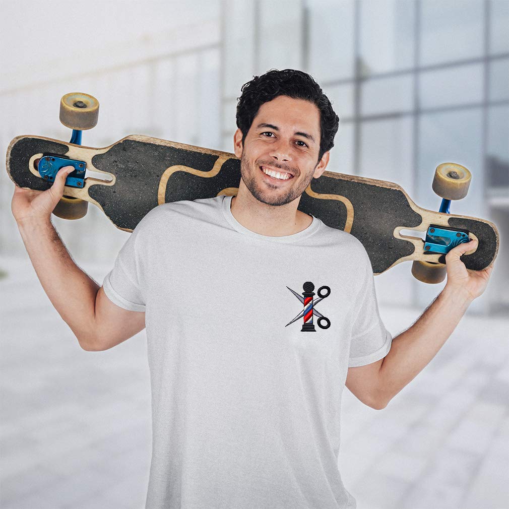 Funny Barber Pole Scissors Graphic T-Shirt for Men | 100% Cotton Comfort Fit Casual Tee | Perfect for Barber Shops, Hair Salons & Funny Gift Ideas
