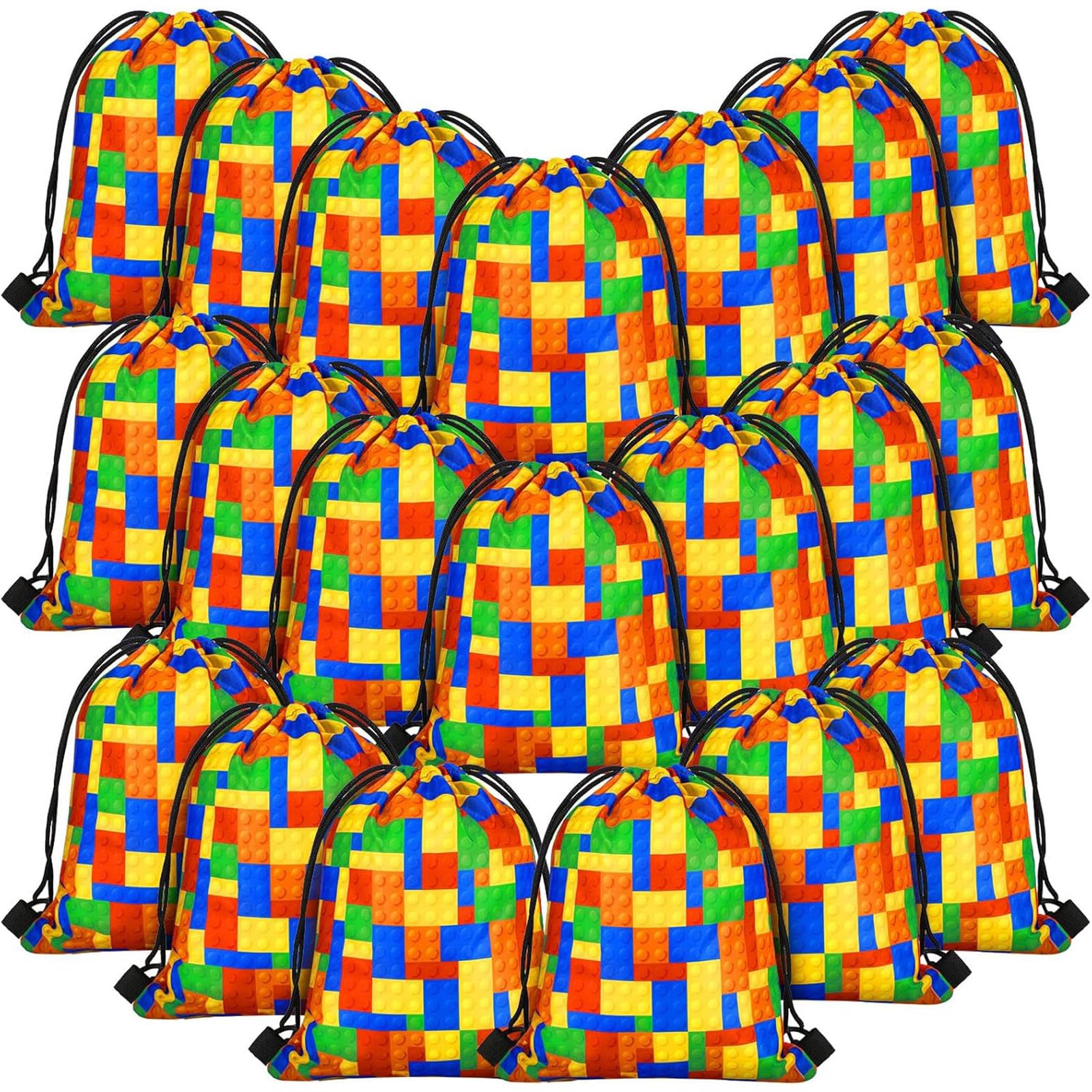 Shappy 12-Pack Building Block Party Favor Bags with Drawstring - Colorful Candy & Goodie Treat Bags for Birthday Party Supplies, Decorations, and Kids' Party Favors | Perfect for Birthday Celebrations, Classroom Rewards, and Baby Shower Gifts