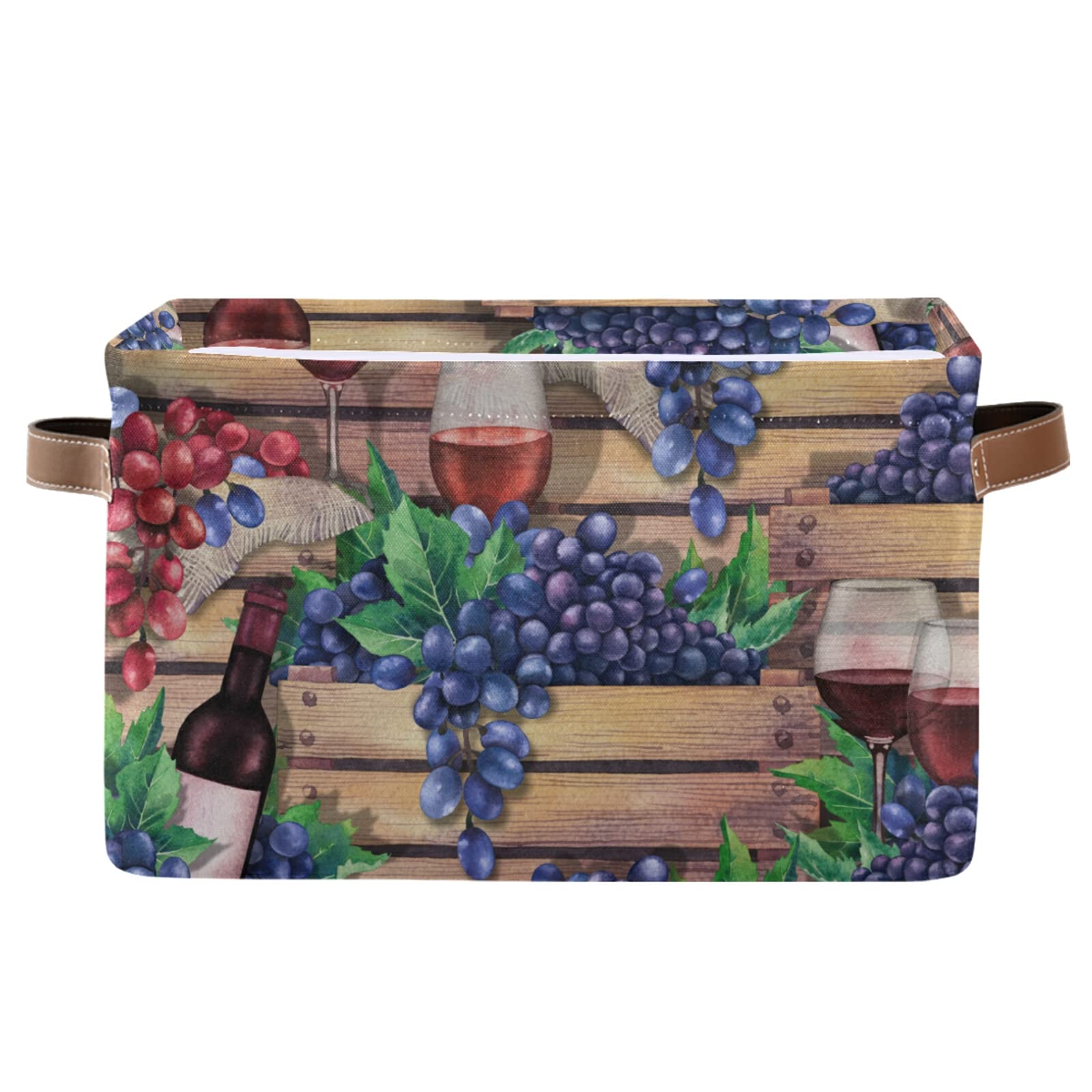 Foldable Sturdy Storage Basket with Handle - Rectangle Organizing Baskets for Wine Bottles, Grapes, Shelves & Closets | Decorative Storage Box for Nursery, Home & Office | Perfect for Organizing, Decluttering & Stylish Storage Solutions